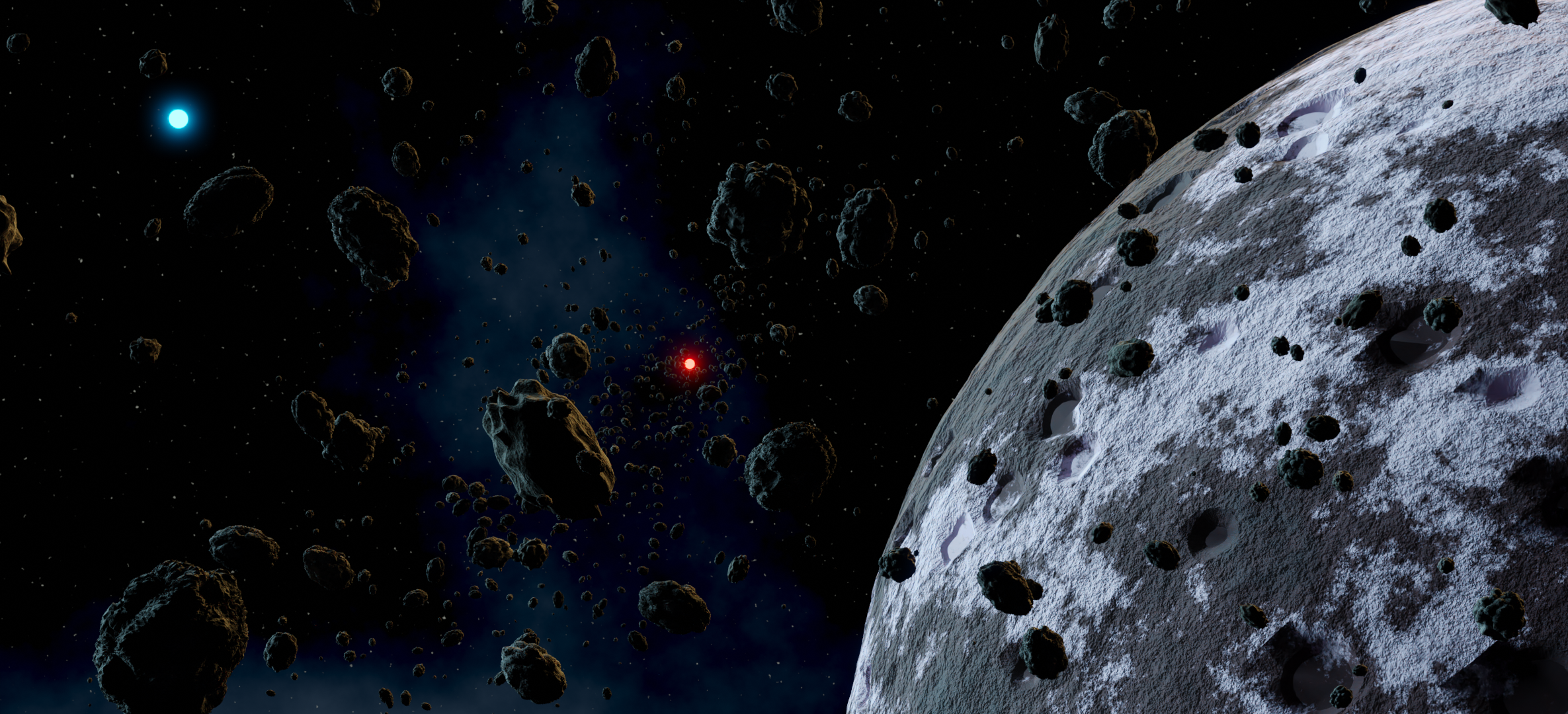 Blender Planet Dwarf Planet Binary Starsystem Asteroid Stars Space Space Clouds Digital Art 3D Graph 2371x1080
