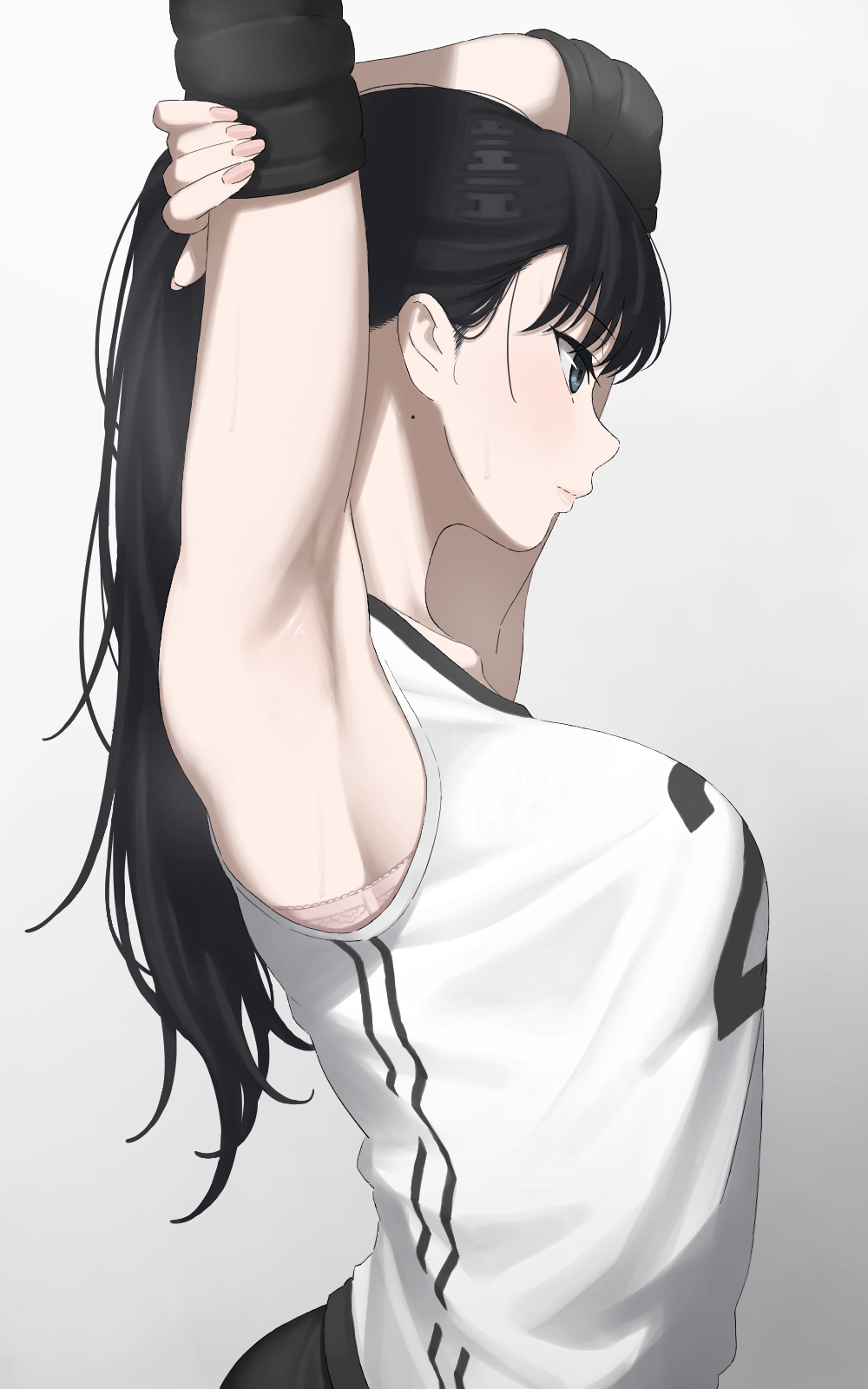 Anime Anime Girls Black Hair Ponytail Blue Eyes Sportswear Stretching 1000x1600