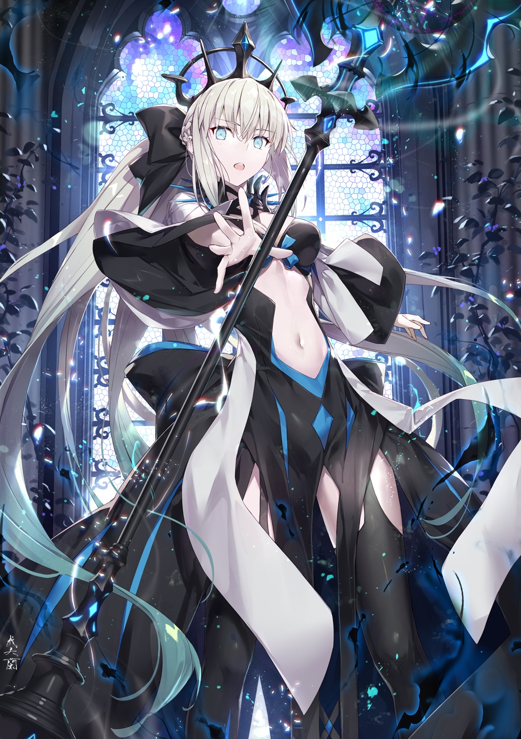 Anime Anime Girls Fate Series Fate Grand Order Morgan Le Fay Long Hair White Hair Ponytail Artwork D 1058x1500