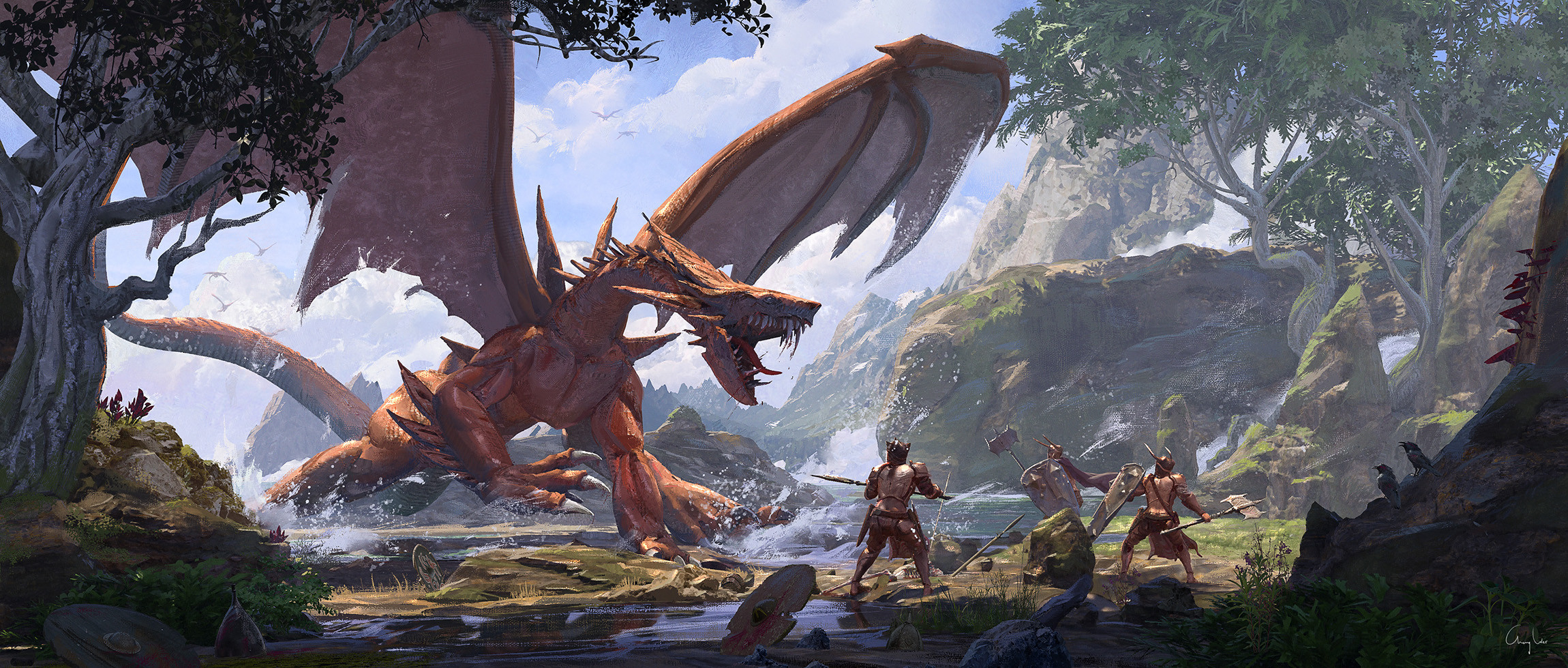 Chang Wei Chen Artwork Fantasy Art Dragon Creature Adventurers 2300x979