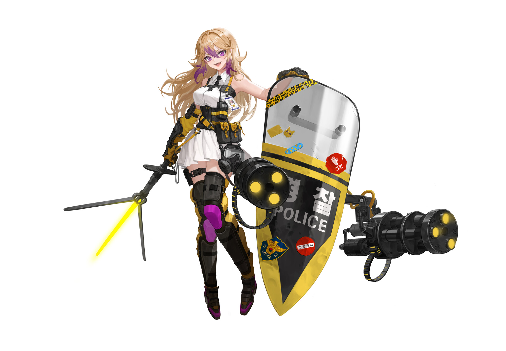 DONGOOSE Anime Police Anime Girls White Background Simple Background Blonde Purple Eyes Long Hair 1920x1332