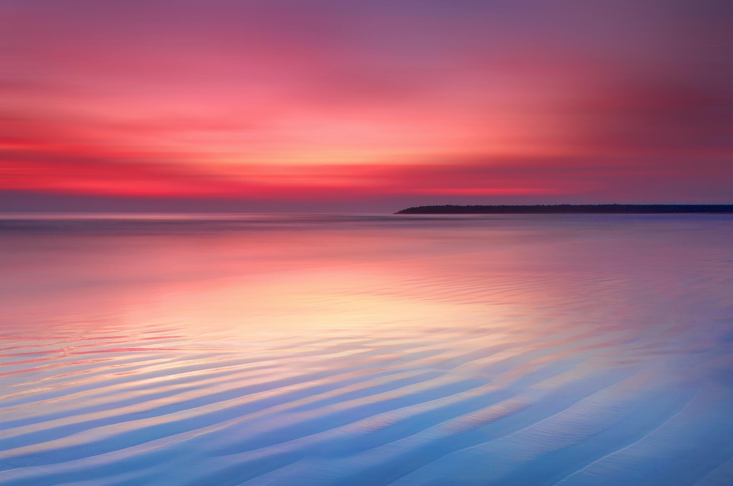 Soft Shading Soft Gradient Water Sunset Sunrise Orange Sky Sunset Glow Ocean View Waves Landscape Na 2560x1700