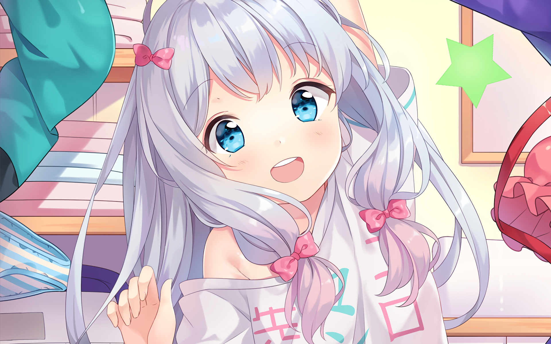 Eromanga Sensei Izumi Sagiri Anime Anime Girls Aqua Eyes Open Mouth Long Hair 1920x1200