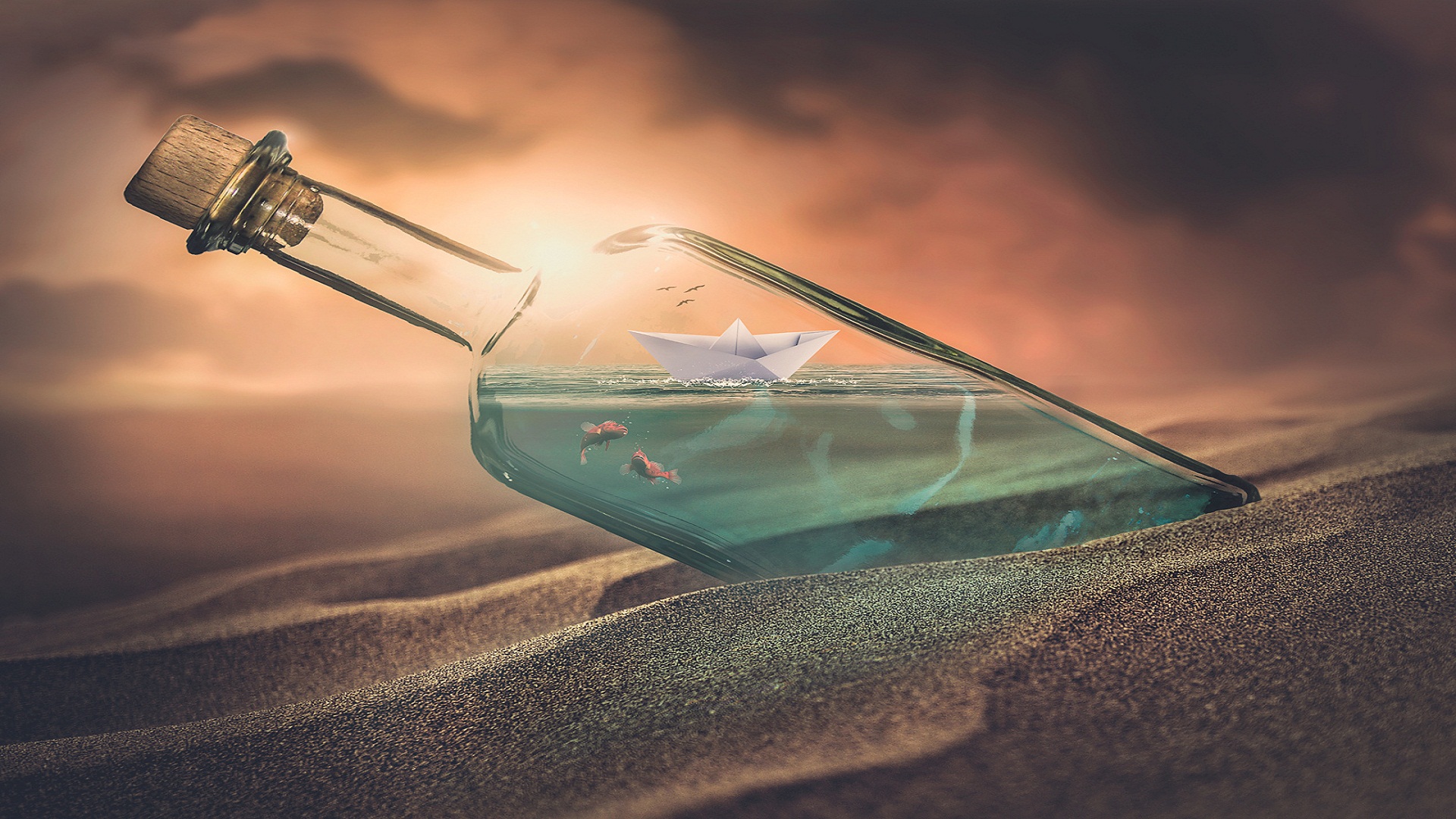 Man Made Ship In A Bottle 1920x1080