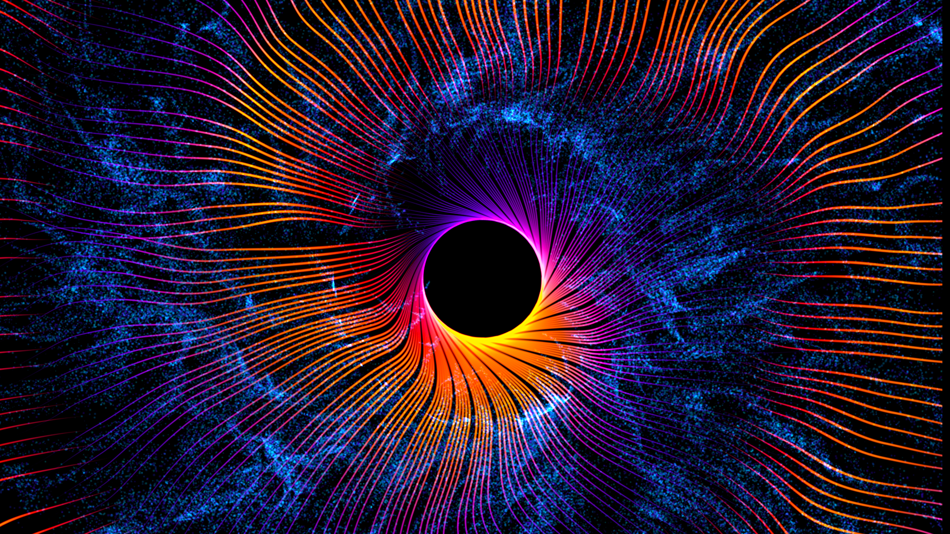 Digital Art Abstract Black Holes Circle Blue Orange Wavy Lines Space 1920x1080