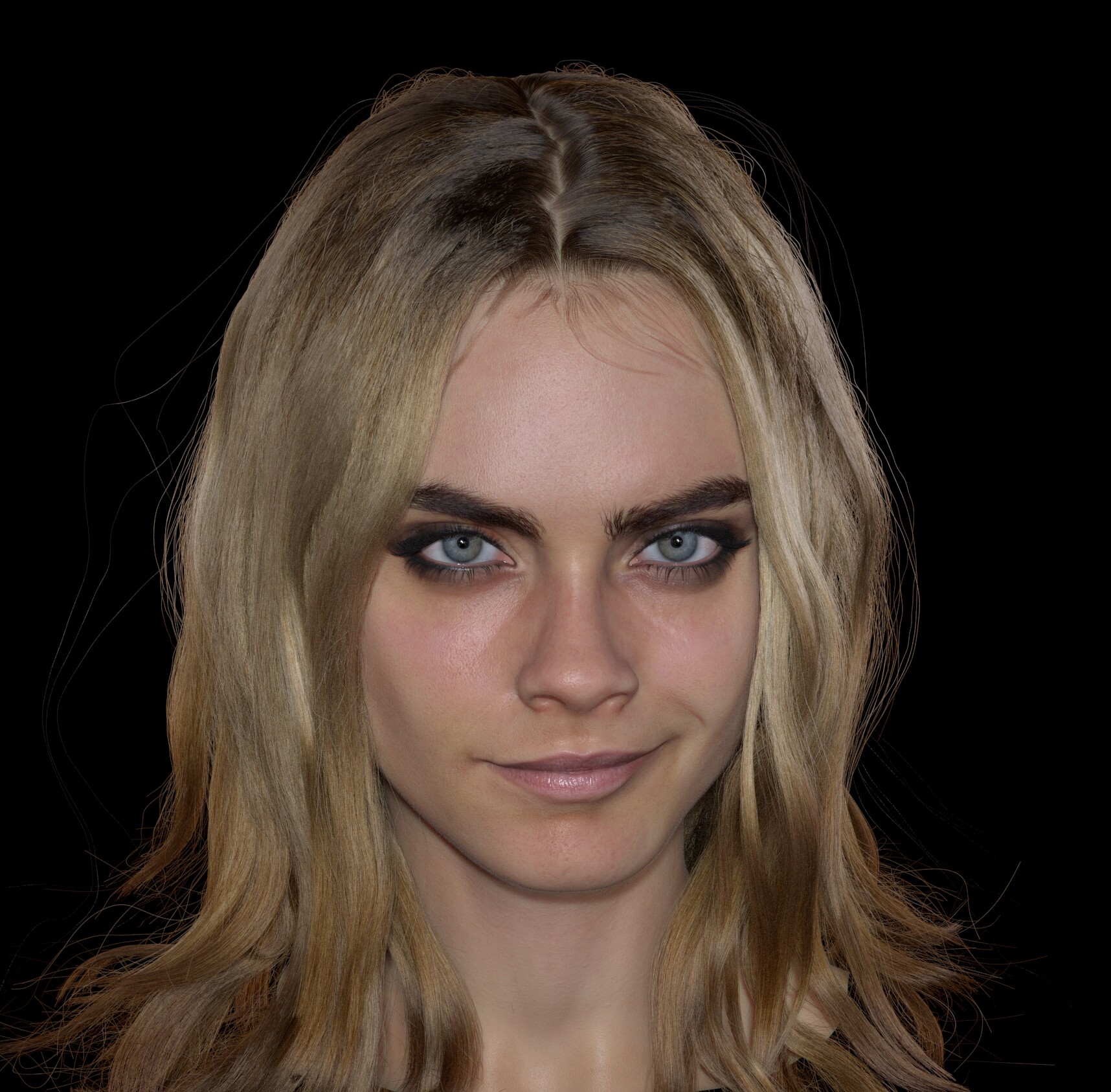 Cara Delevingne 3D Render Digital Art Face Women Model Black Background British Women Blonde ArtStat 1716x1686