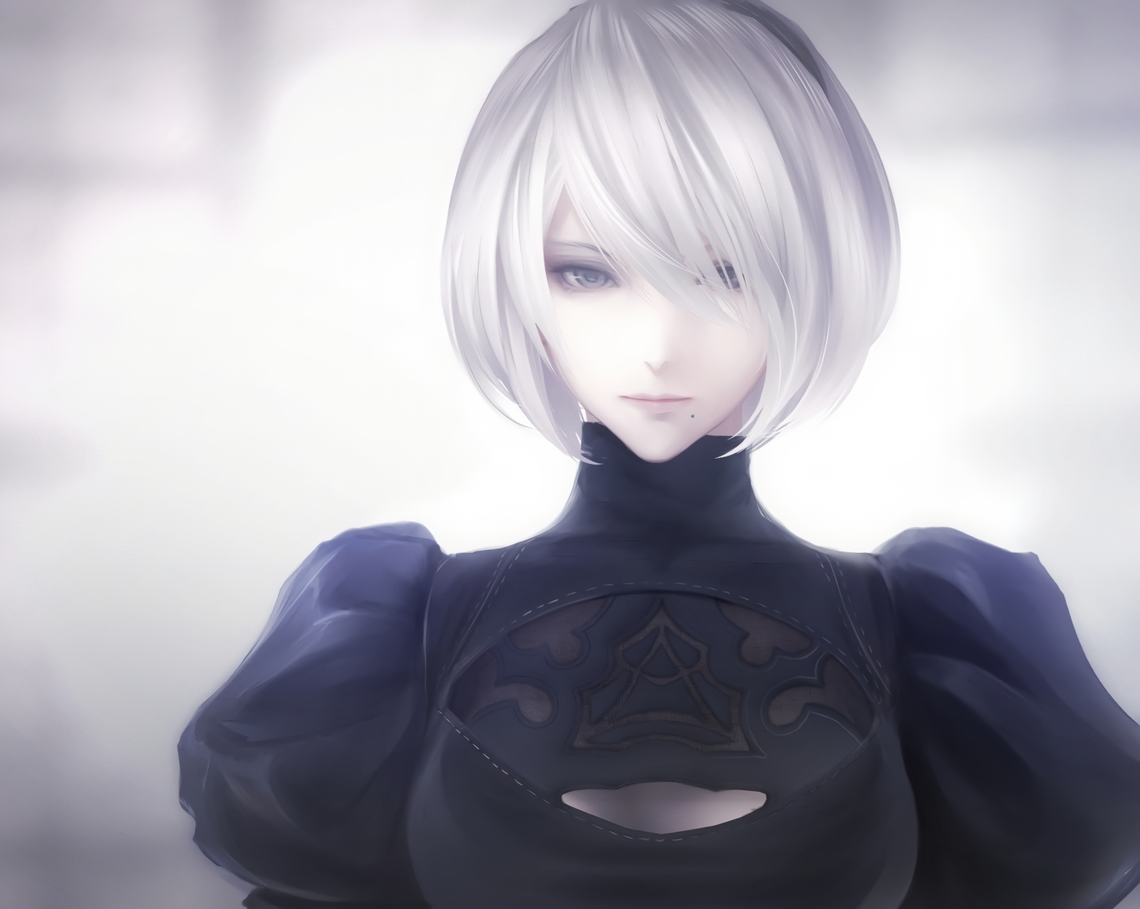 Nier Automata Video Games Anime Games Anime Women Video Game Girls Hair In Face Simple Background Wh 1600x1276