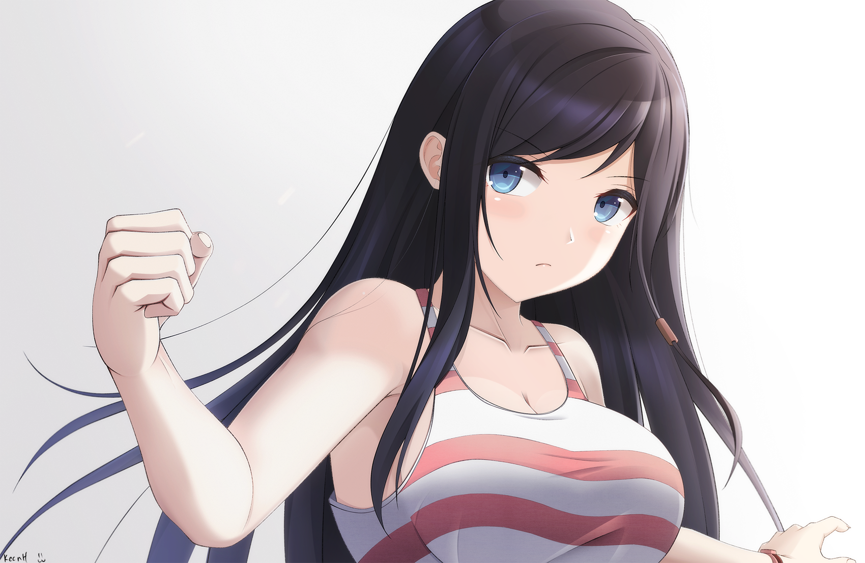 Anime Girls Kokoro Dead Or Alive Keenh Black Hair Long Hair Blue Eyes Tank Top 1700x1107