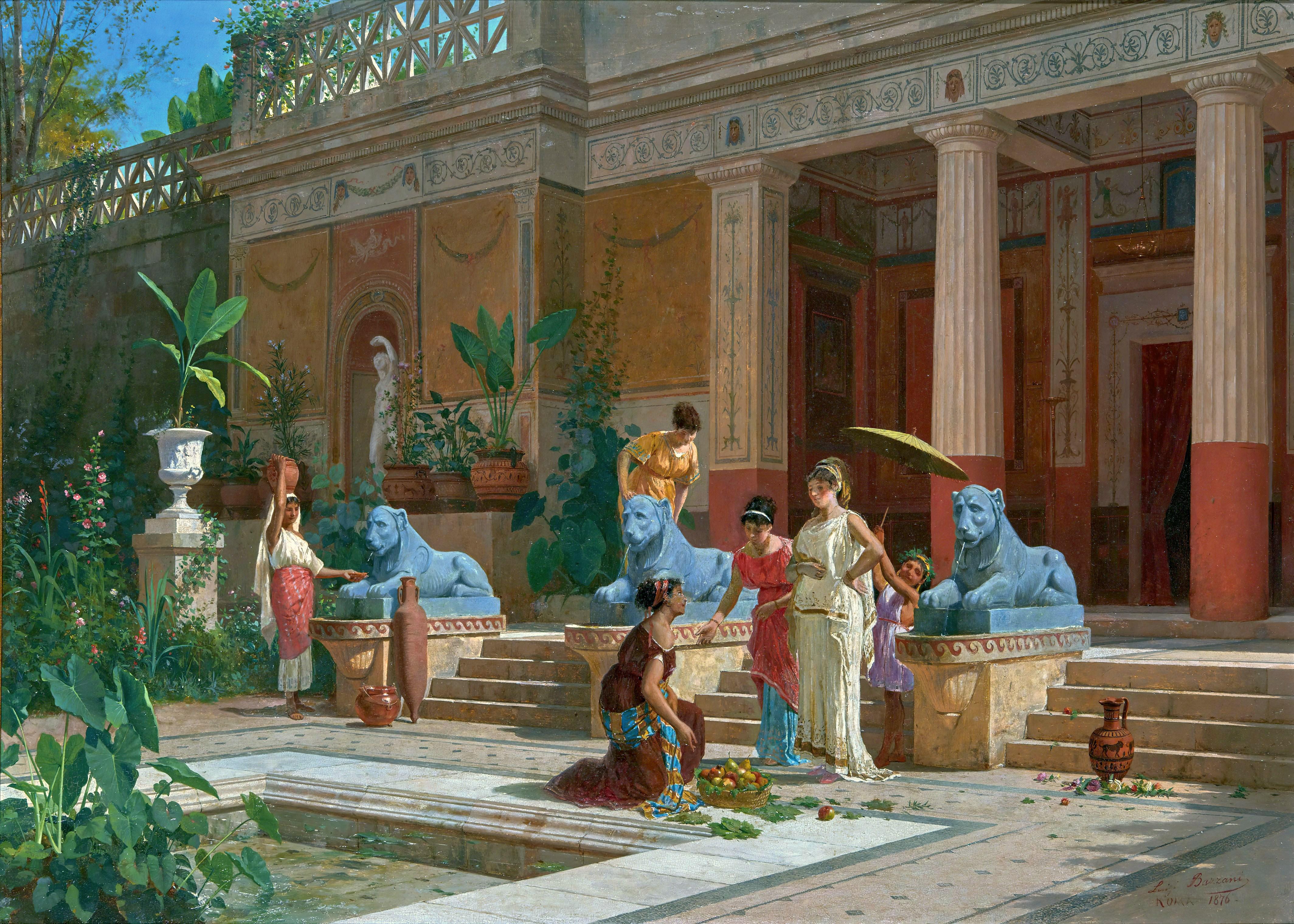 Artwork Painting Women Rome Ancient Rome Garden Statue Palace 4256x3042