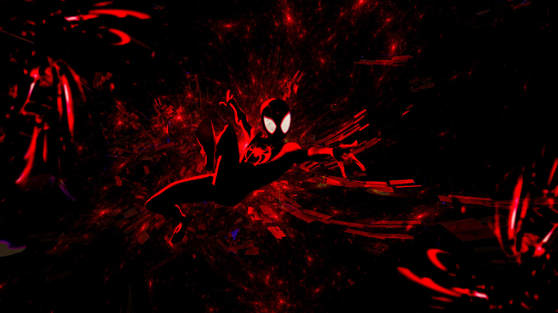 Spiderman Miles Morales Spider Verse Red Dark Multiverse Effects 1920x1080