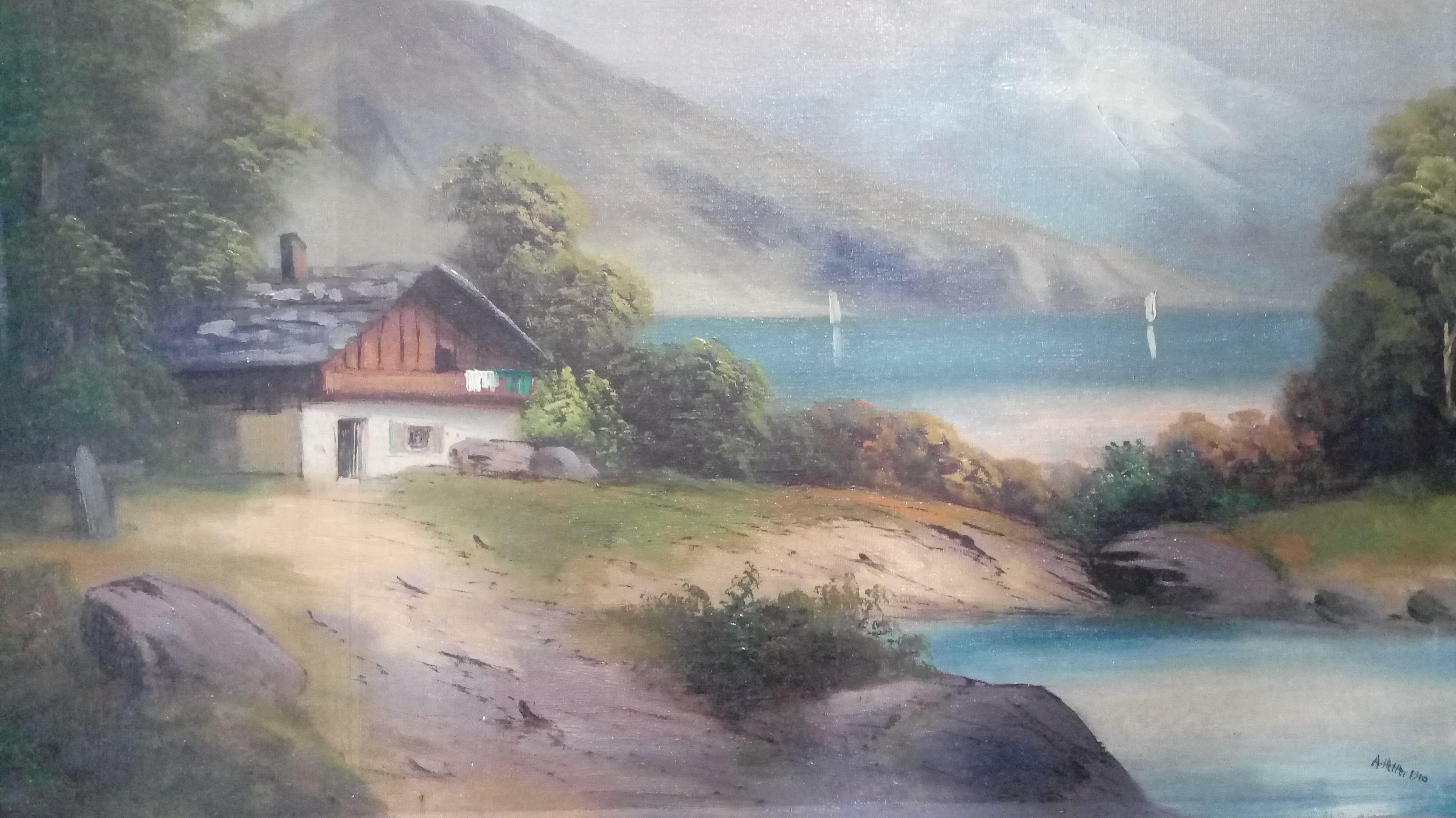 Oil Painting Cottage Coast 4160x2336