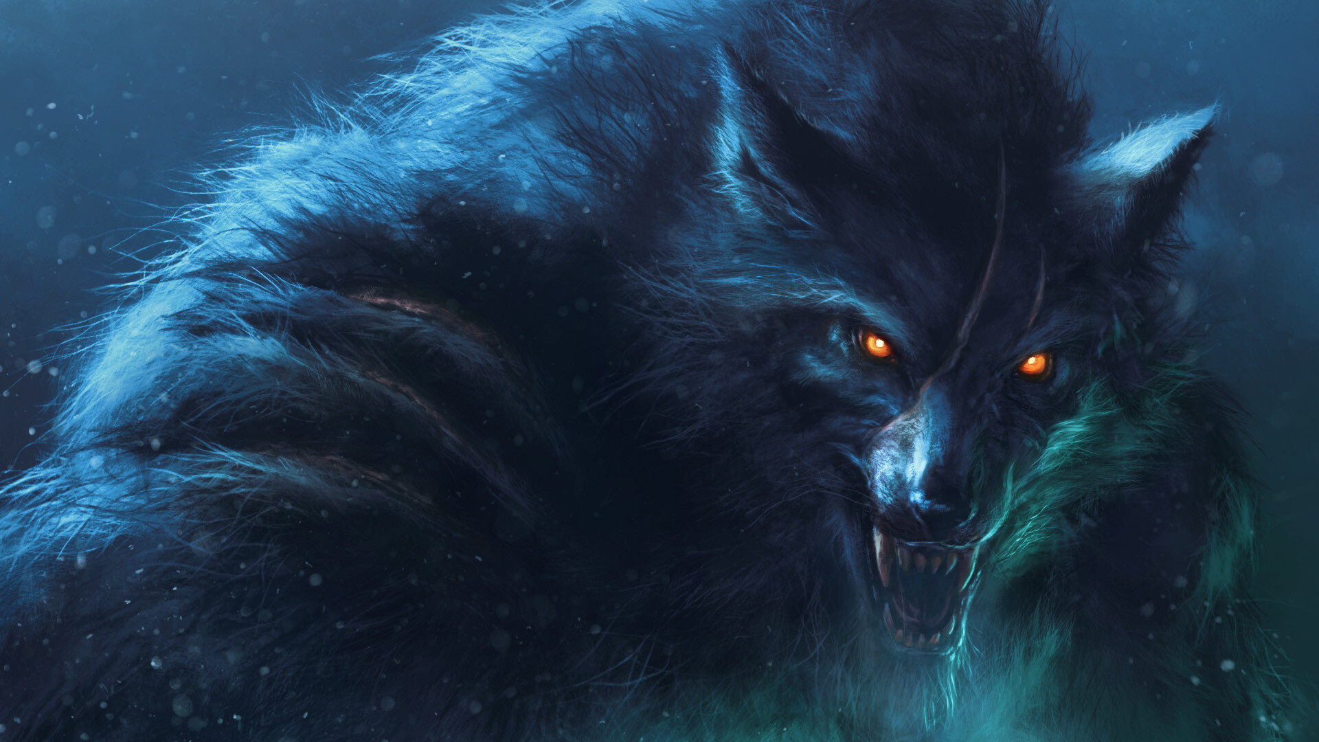 Zsolt Kosa Werewolves Digital Art Open Mouth Creature Orange Eyes Fantasy Art Werewolf Wolf Scars Ar 1920x1080