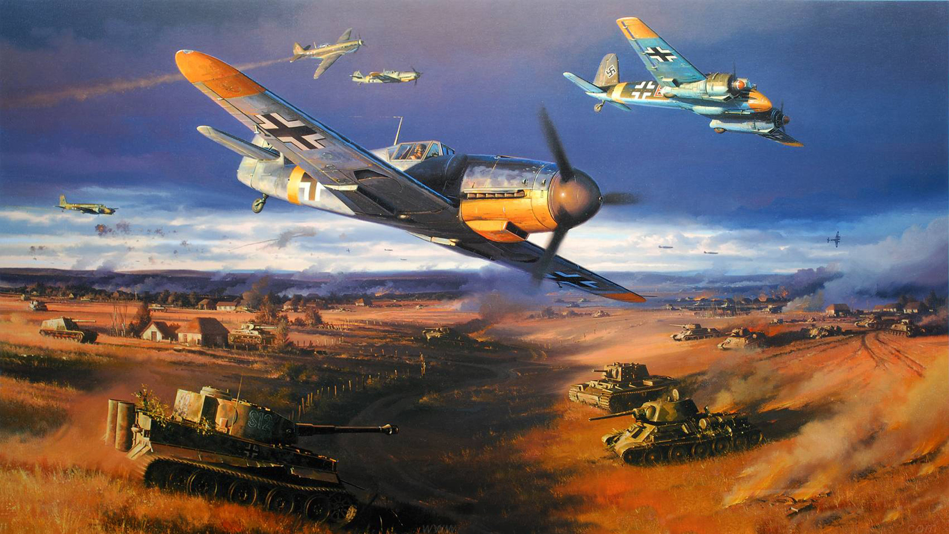 World War Ii Airplane Painting Messerschmitt Bf 109 1920x1080