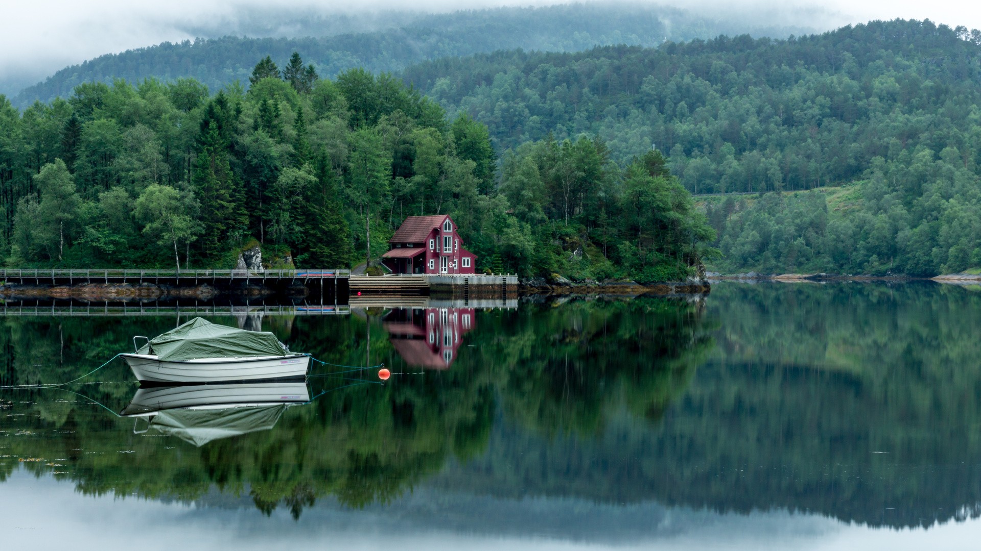 Boat Lake Reflection Greenery 1920x1080