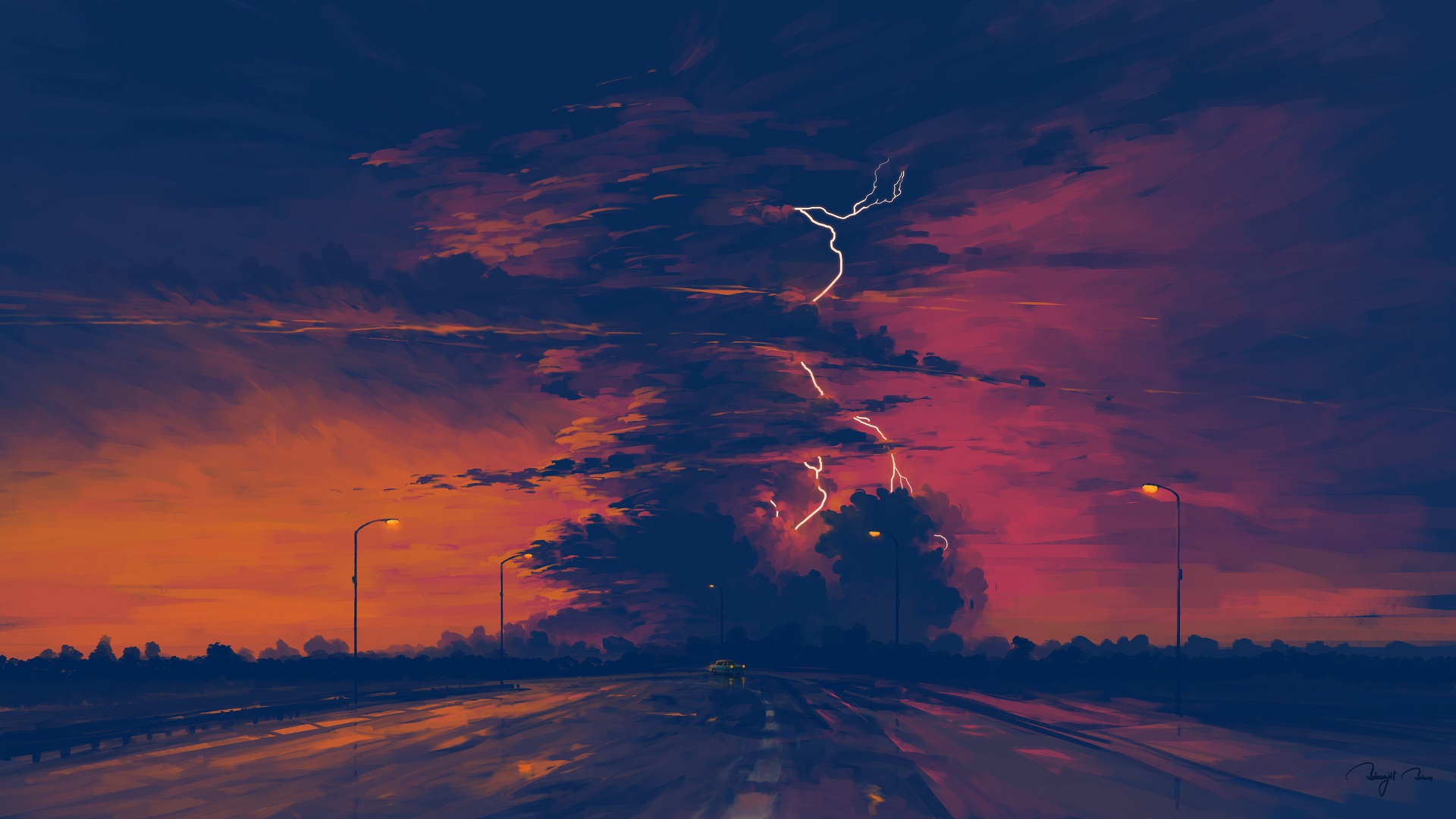 Digital Art Sunset Rain Sky Clouds BisBiswas 1920x1080