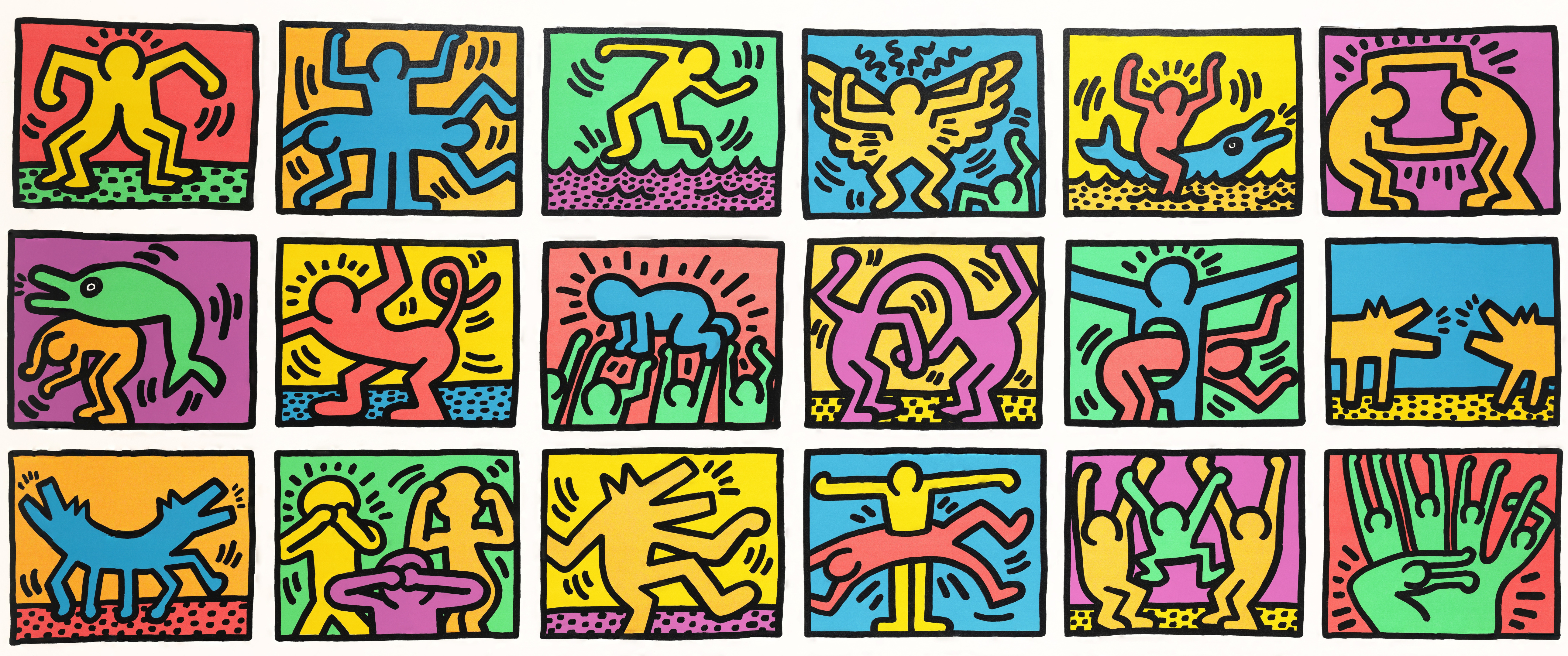 Keith Haring Acrylic Pop Art Fabric Drawing 5160x2160