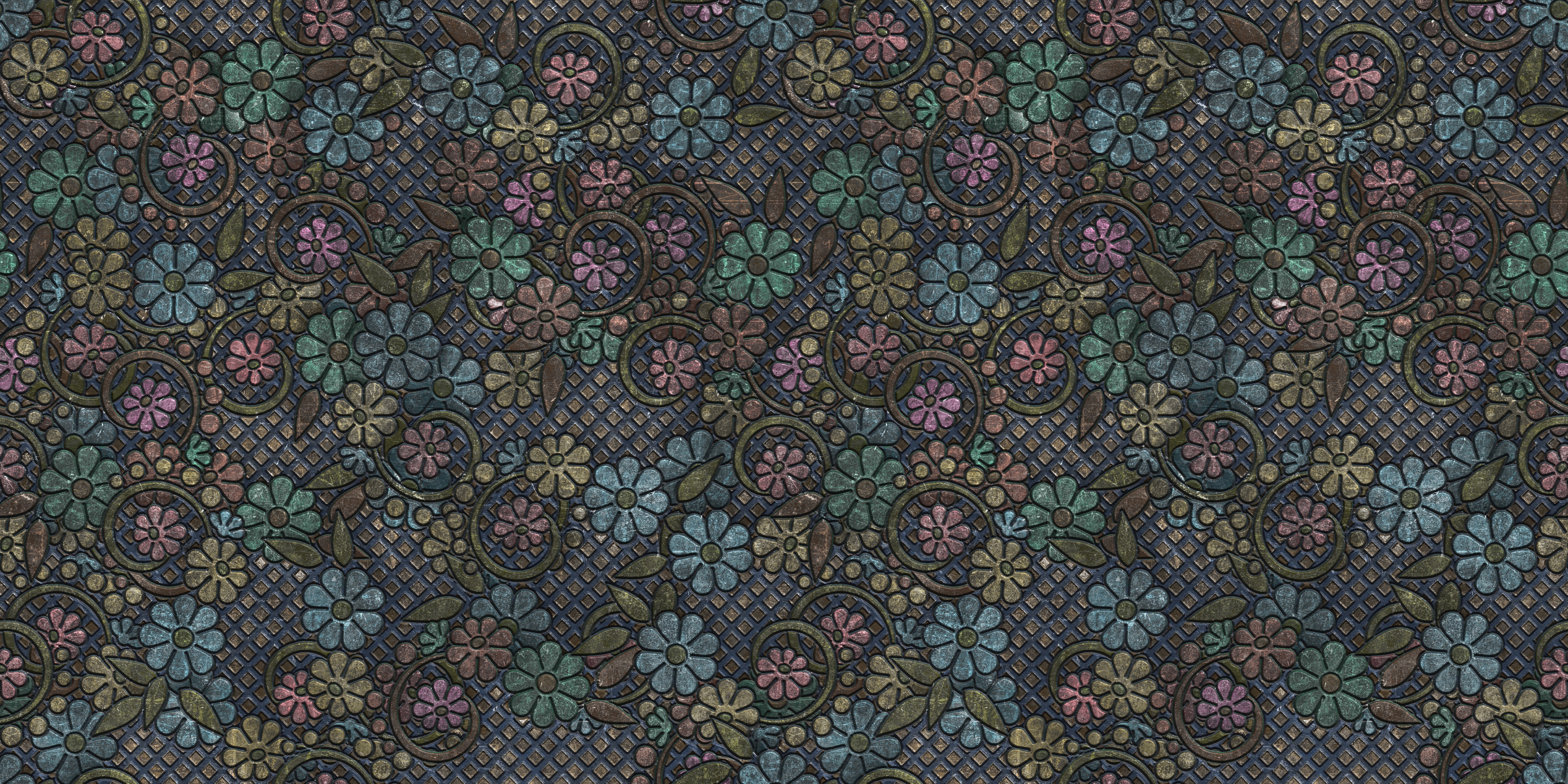 Texture Pattern 3D Vintage Abstract 3D Abstract Structure Grunge Metal Colorful Floral 6000x3000