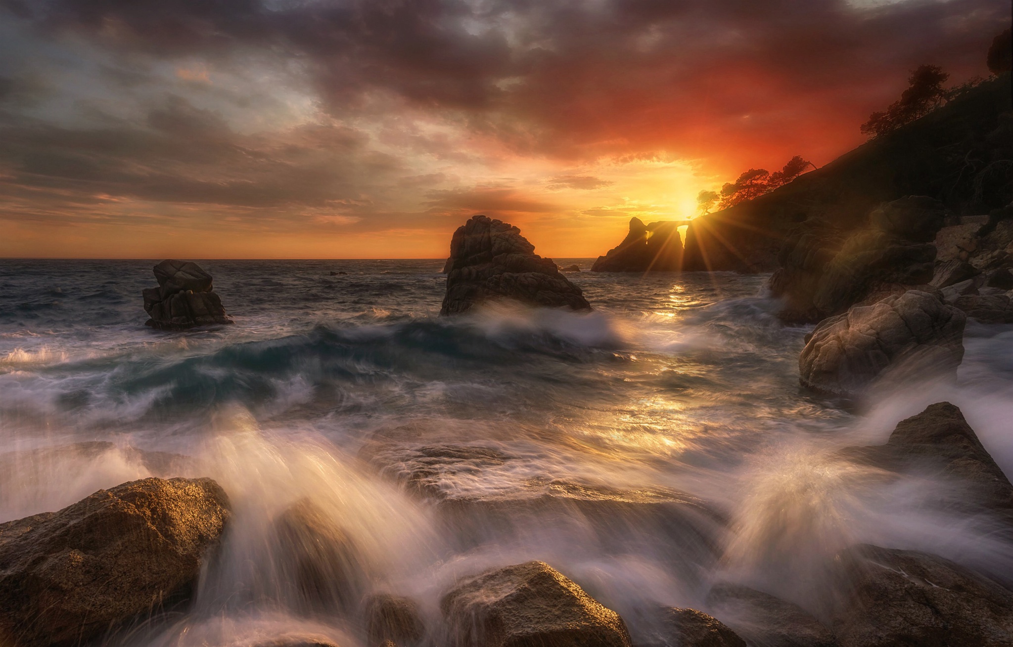 Coast Horizon Nature Rock Sunrise 2048x1309