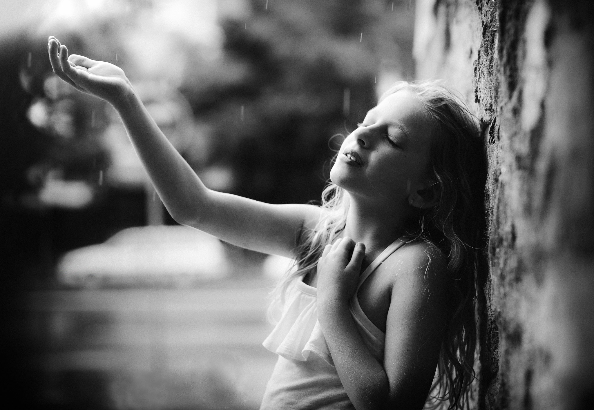 Children Monochrome Portrait Model Rain Photography Outdoors 2048x1414