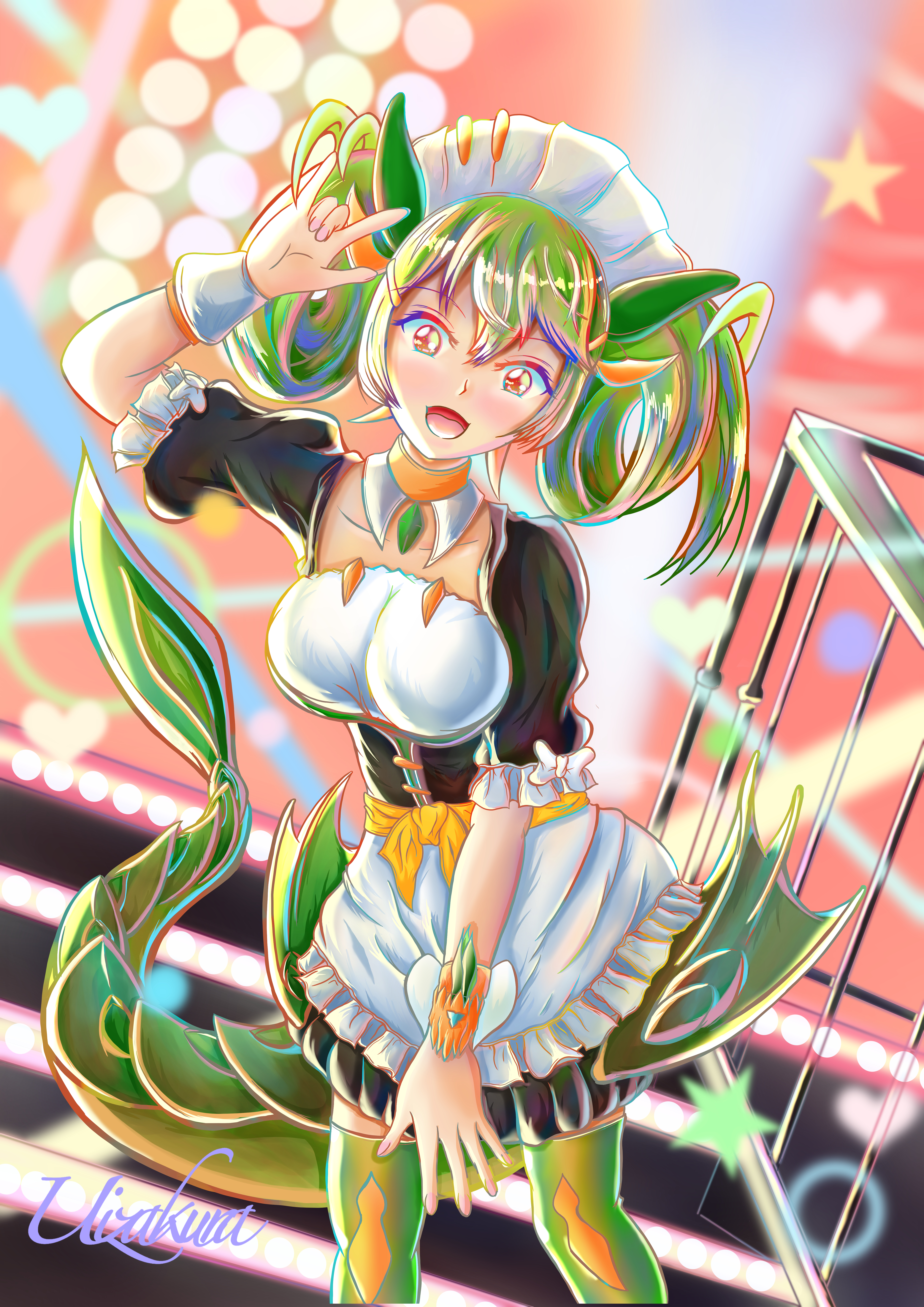 Anime Anime Girls Trading Card Games Yu Gi Oh Parlor Dragonmaid Twintails Maid Green Hair Maid Outfi 4961x7016