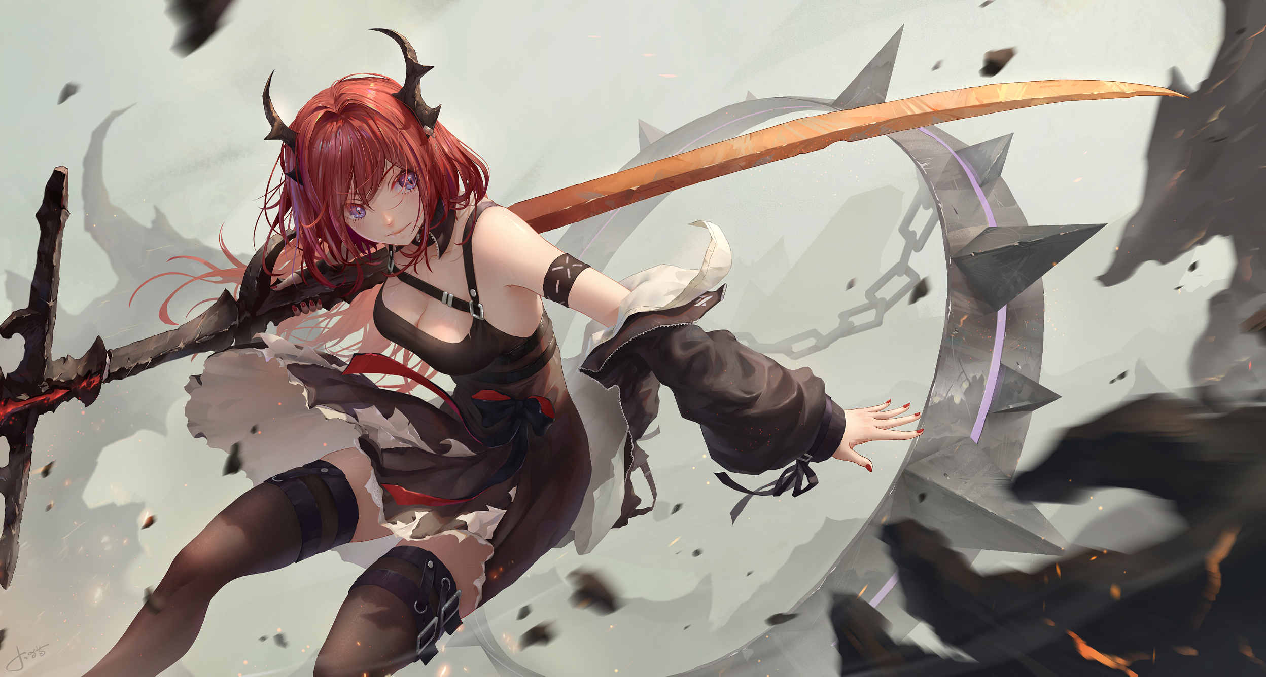 Surtr Arknights Arknights Video Games Video Game Girls Anime Anime Girls Fantasy Girl Horns Redhead  2496x1336
