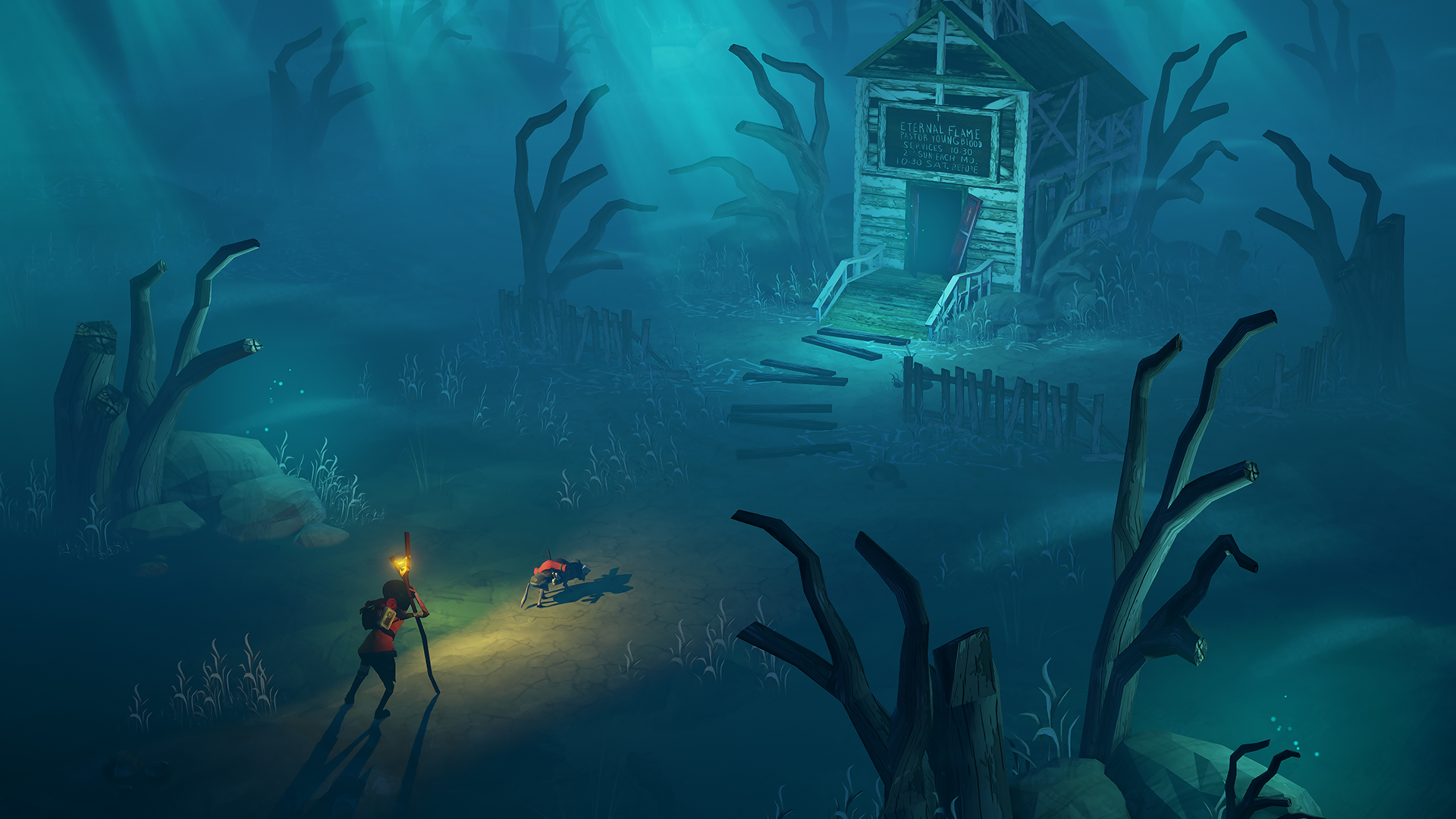 PC Gaming Video Games The Flame In The Flood Survival River Night Raft Dog Church 1920x1080