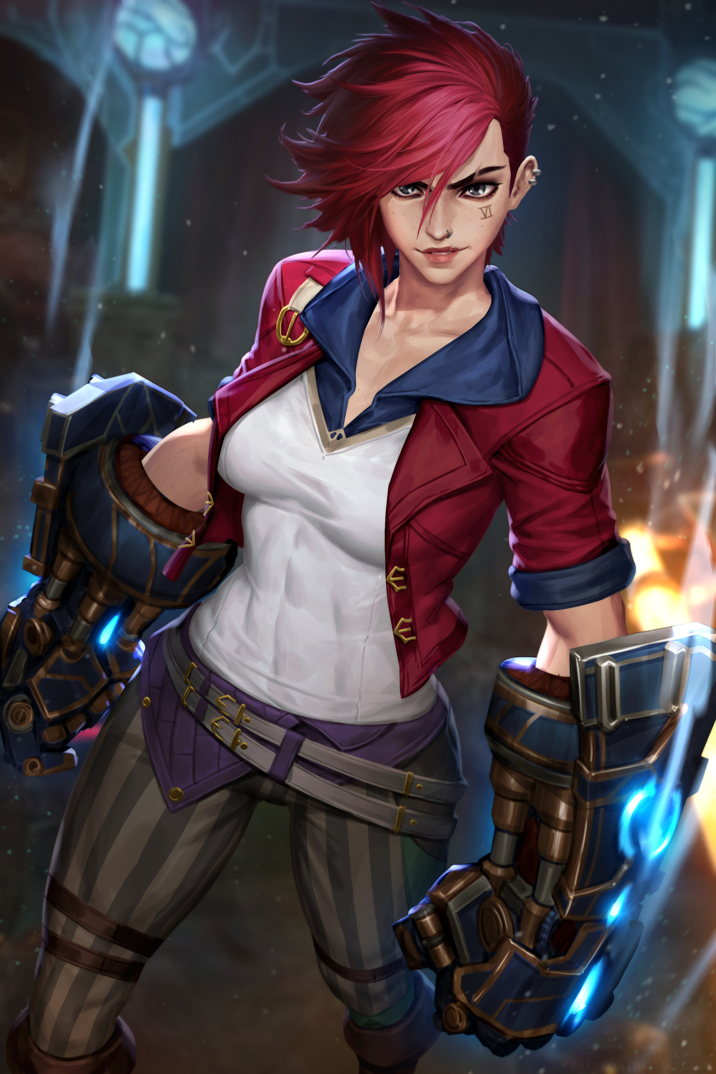 Vi League Of Legends League Of Legends Arcane Video Games Video Game Girls Short Hair Redhead Jacket 2400x3597