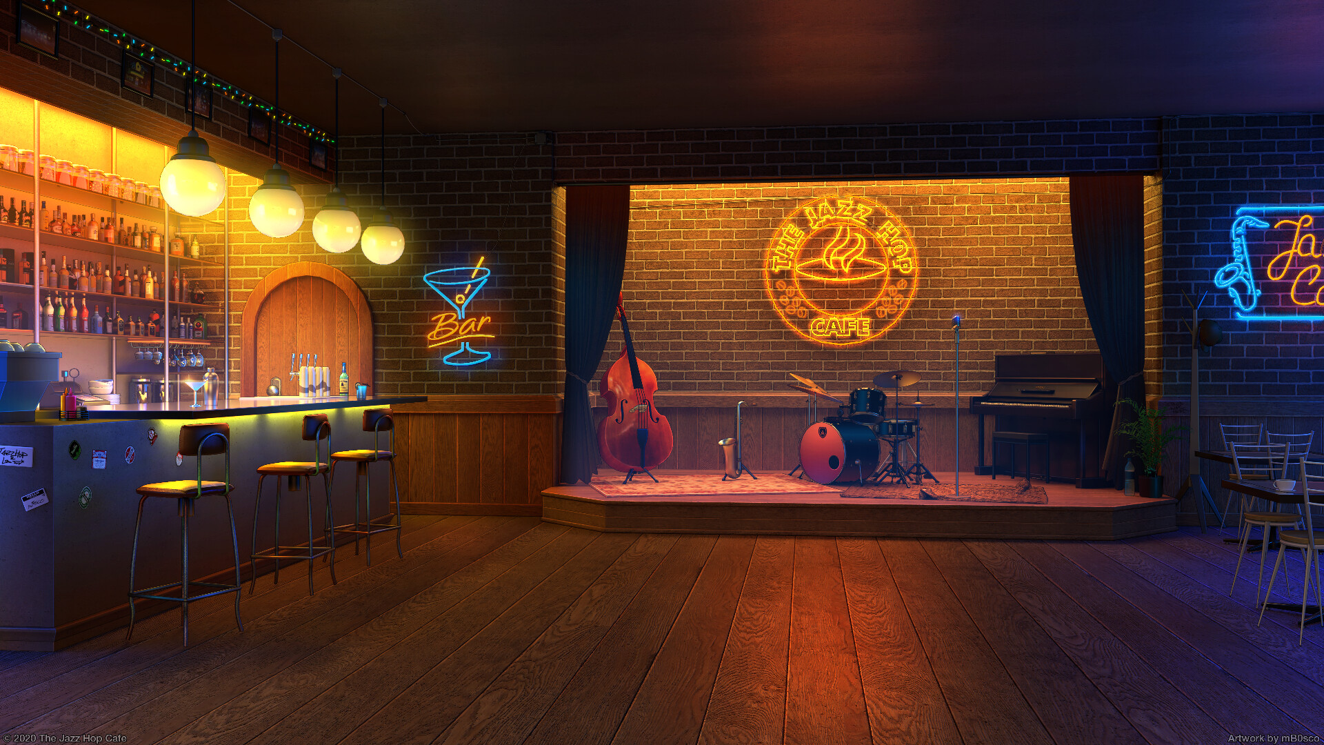 Digital Digital Art Artwork Bar Indoors Cafe Musical Instrument 1920x1080
