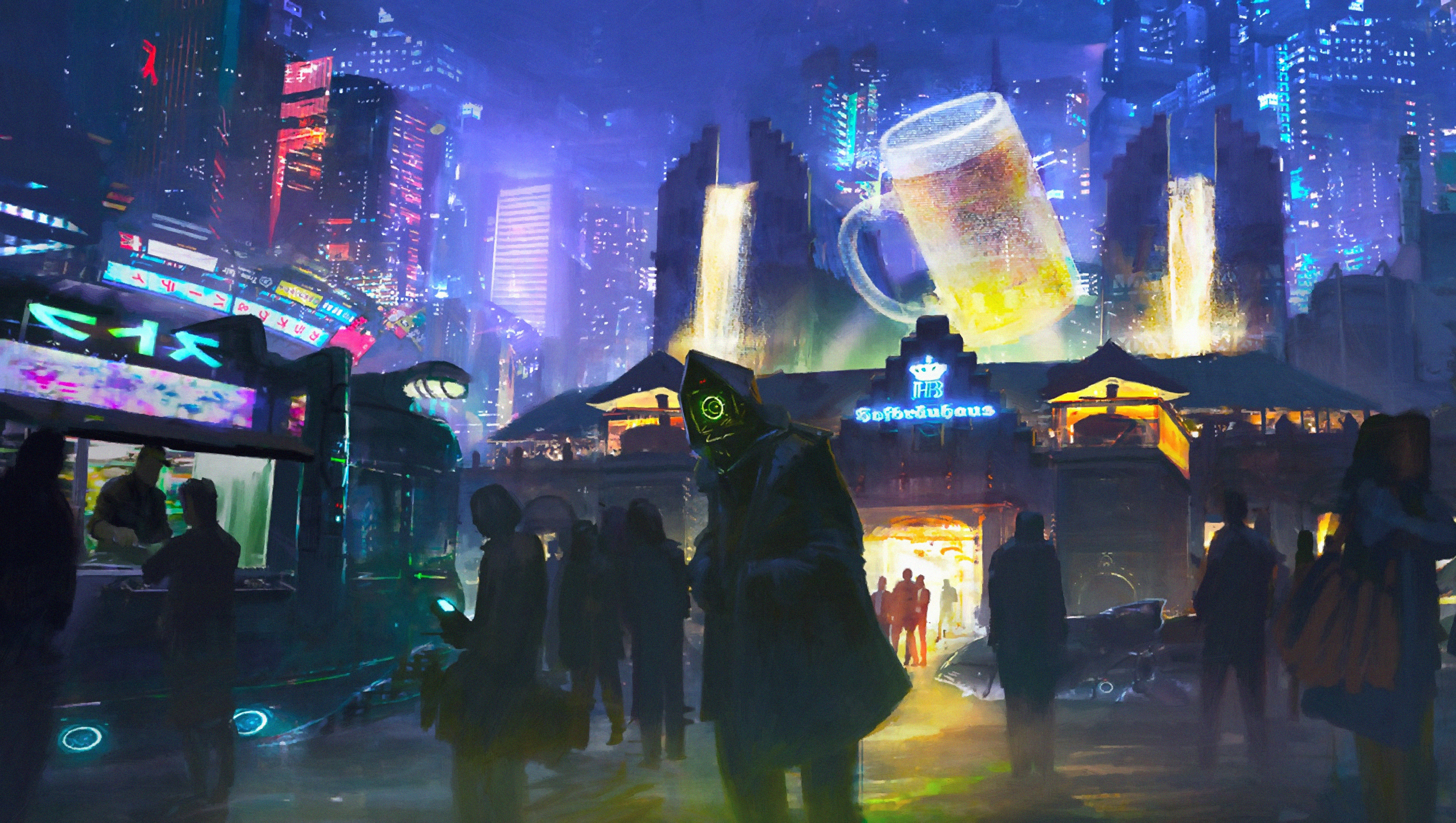 People Night City Futuristic 3840x2170