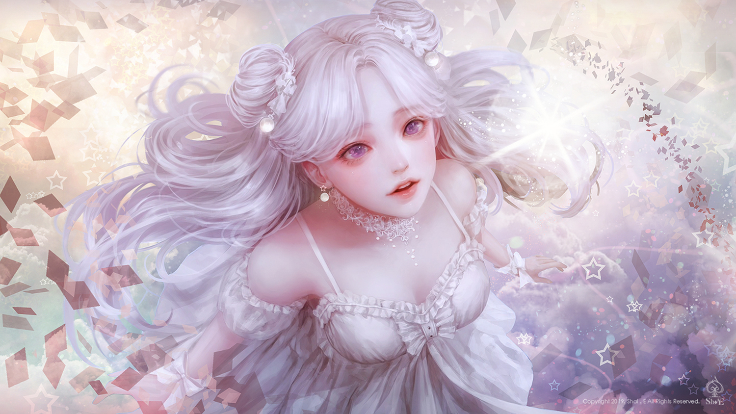 Anime Girls White Background White Hair White Dress White Necklace Ribbon Ribbon On Clothes Purple E 1500x844