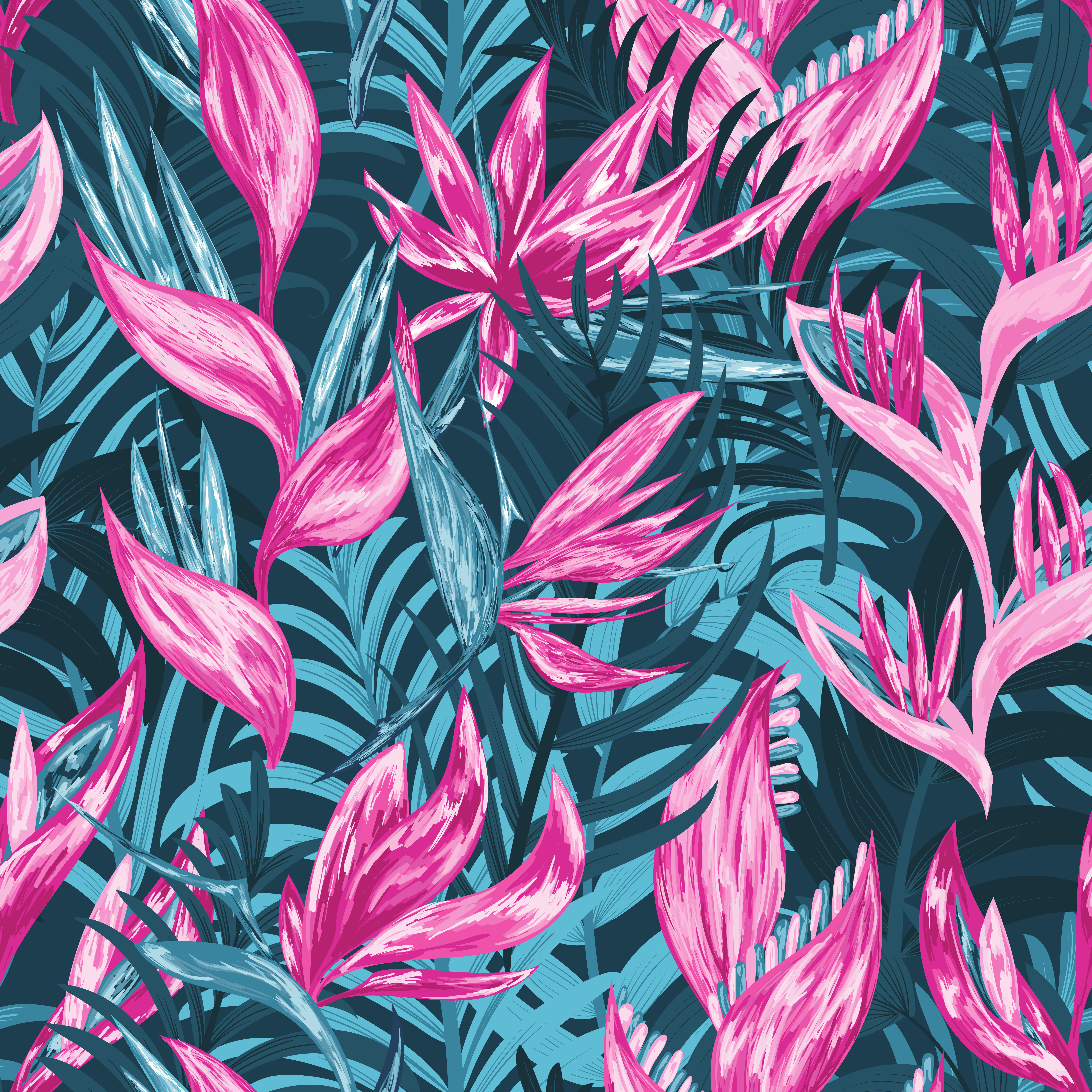 Abstract Flowers Night Jungle Leaves Vector Pattern 6250x6250