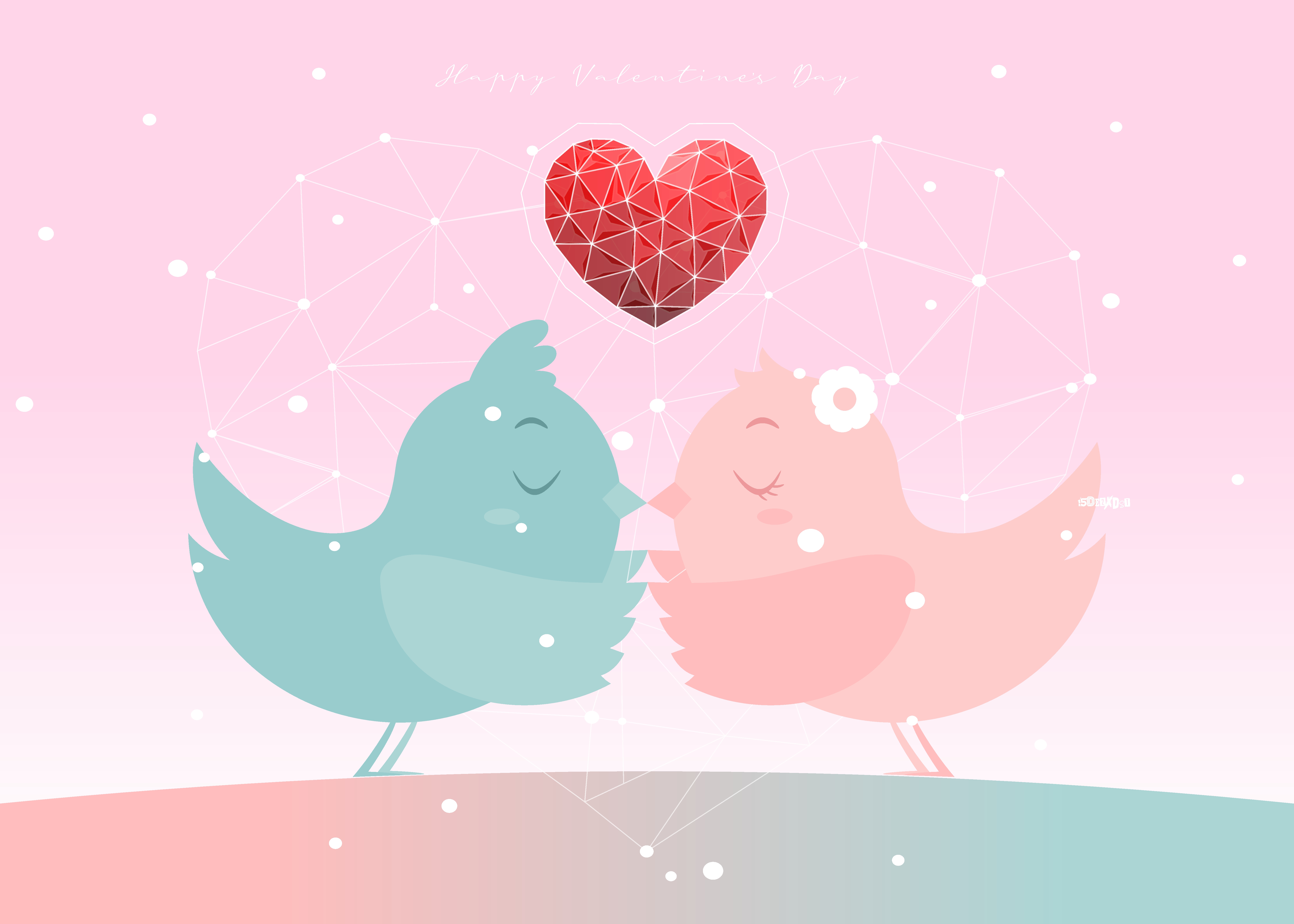 Bird Couple Digital Art Heart Love 6301x4501