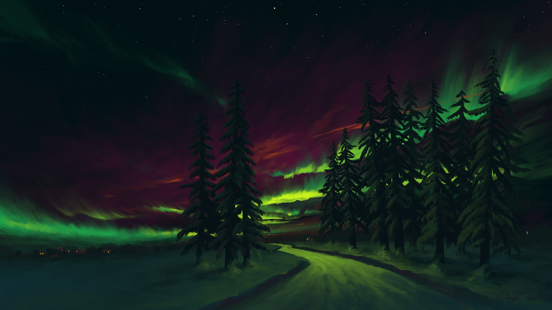 Sky Aurora Borealis Landscape Winter 1920x1080