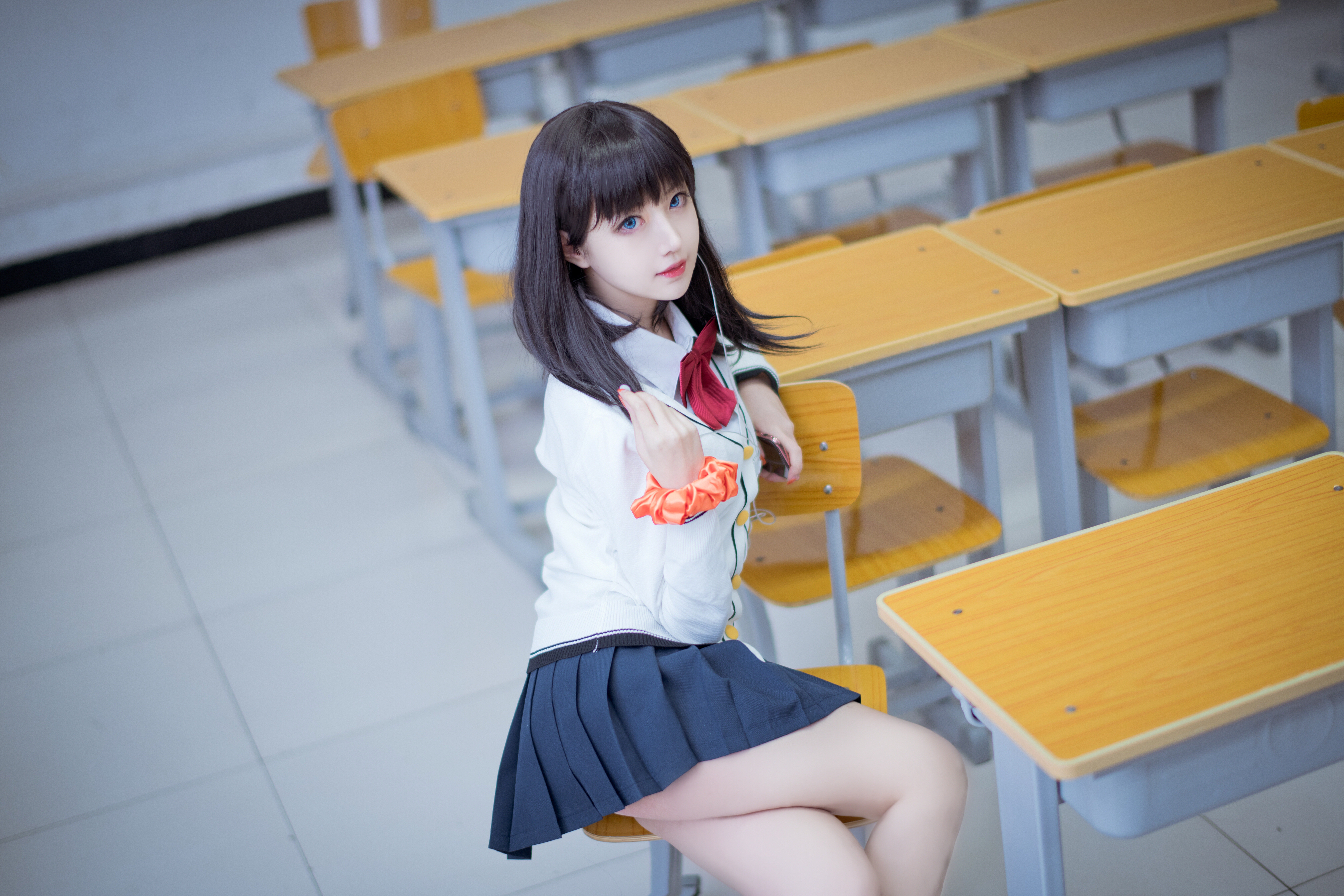 JK Black Hair Blue Eyes Bow Tie School Uniform Asian Schoolgirl Shika XiaoLu 4032x2688
