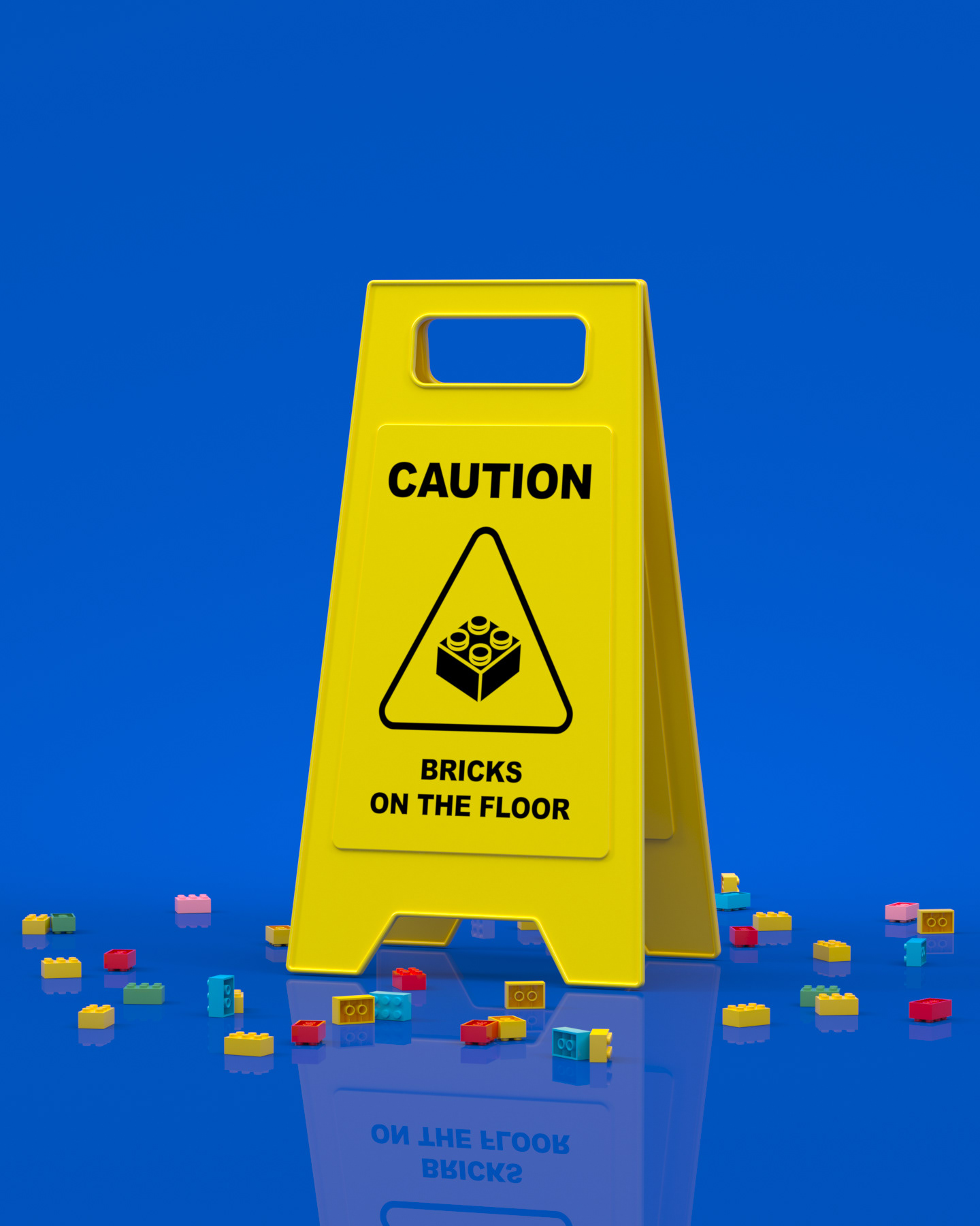 Digital Art Minimalism Blue Background LEGO Portrait Display Bricks Toys Humor Caution Warning Signs 1440x1800