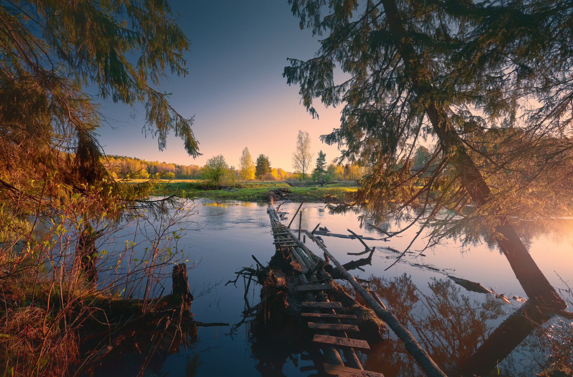 Water Trees Landscape Warm Bridge Fall Clear Sky Photography Outdoors Nature 1920x1263