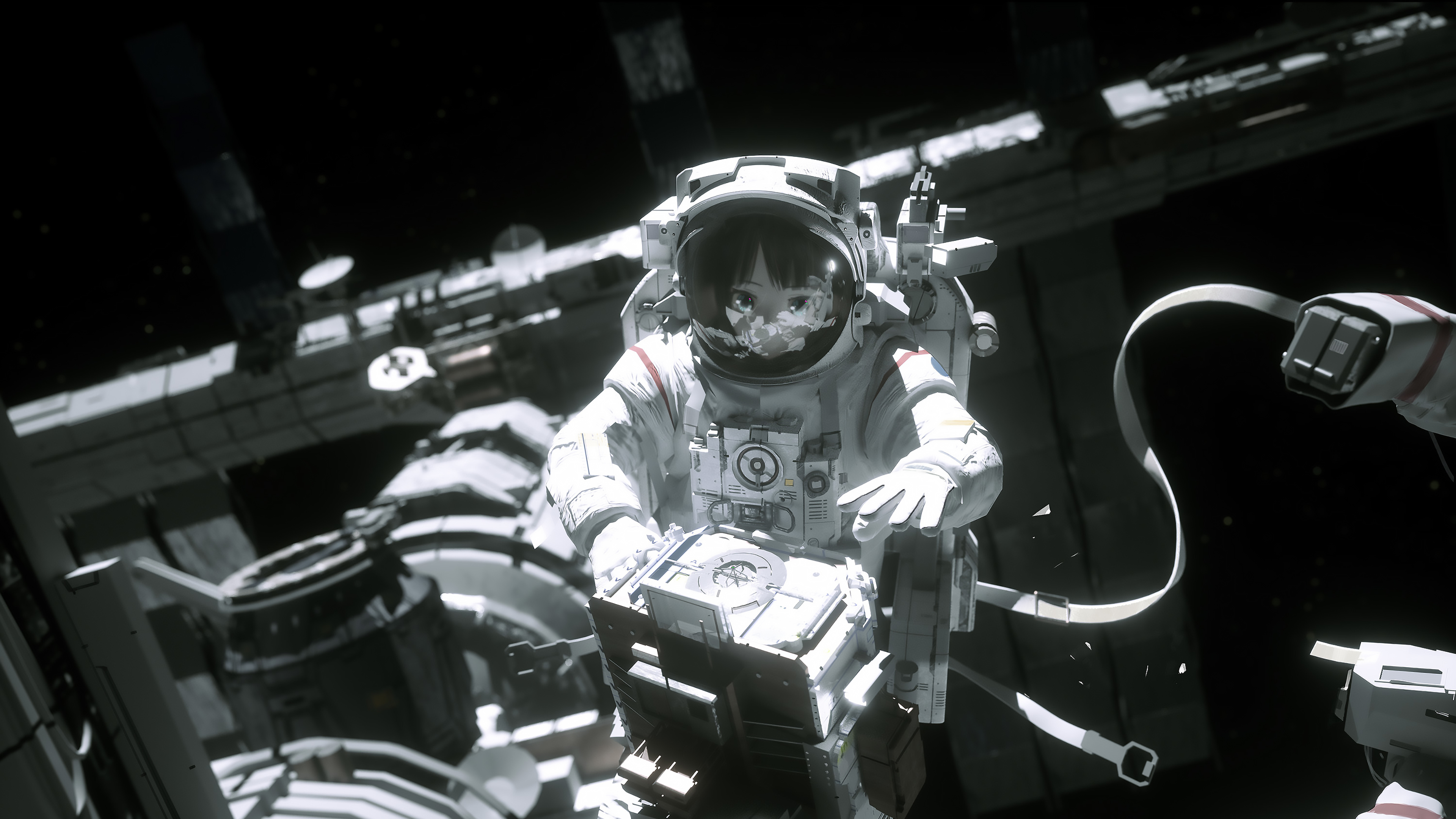 Universe Astronaut Spacesuit Women Space Station 3840x2160