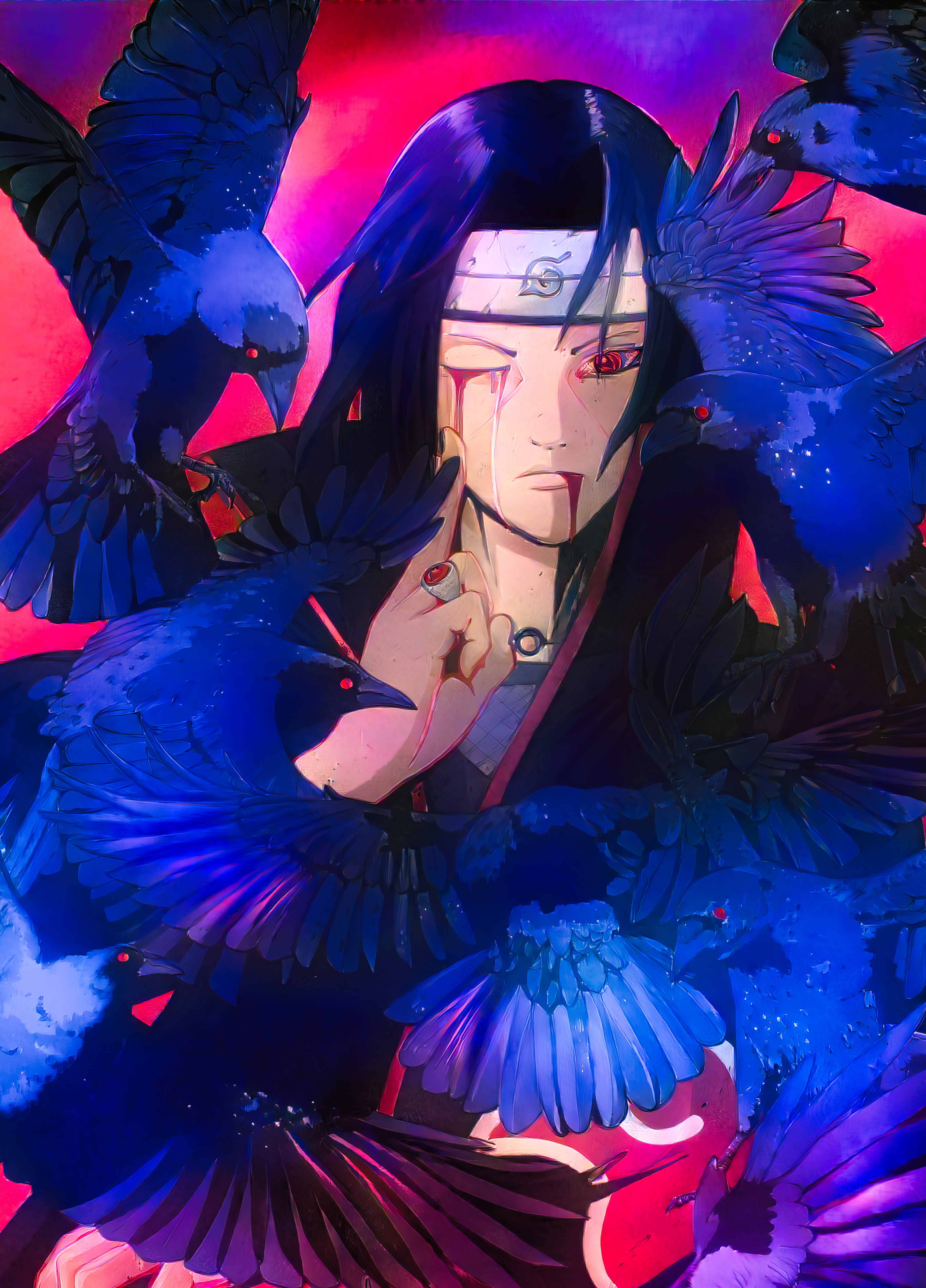 Uchiha Itachi Artwork Dar0z Digital Art Naruto Anime Anime Boys Naruto Shippuuden Sharingan Crow Man 3751x5215