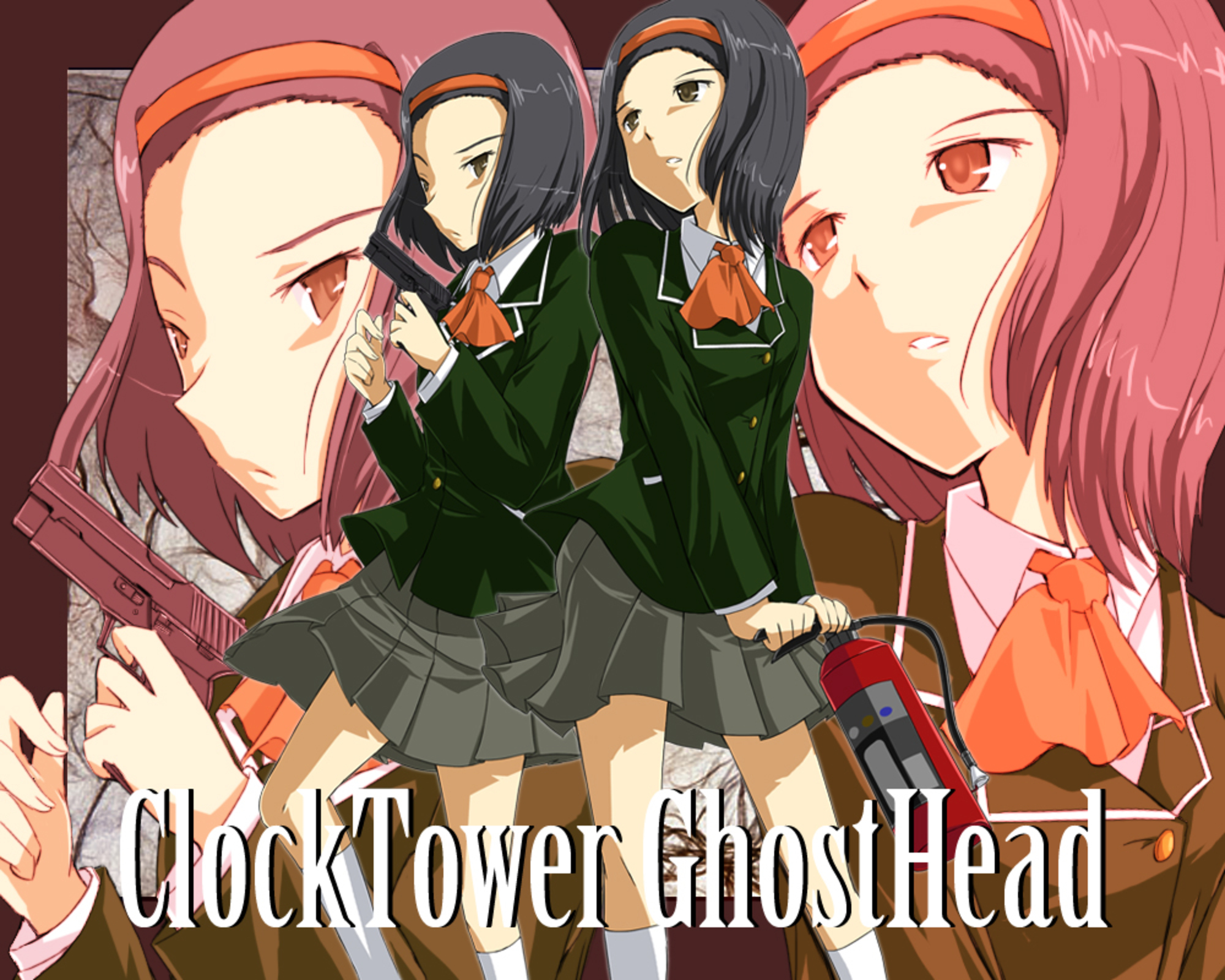 Anime Anime Girls Anime Games Clock Tower Game Clock Tower Ghost Head Twins School Uniform Short Hai 2000x1600