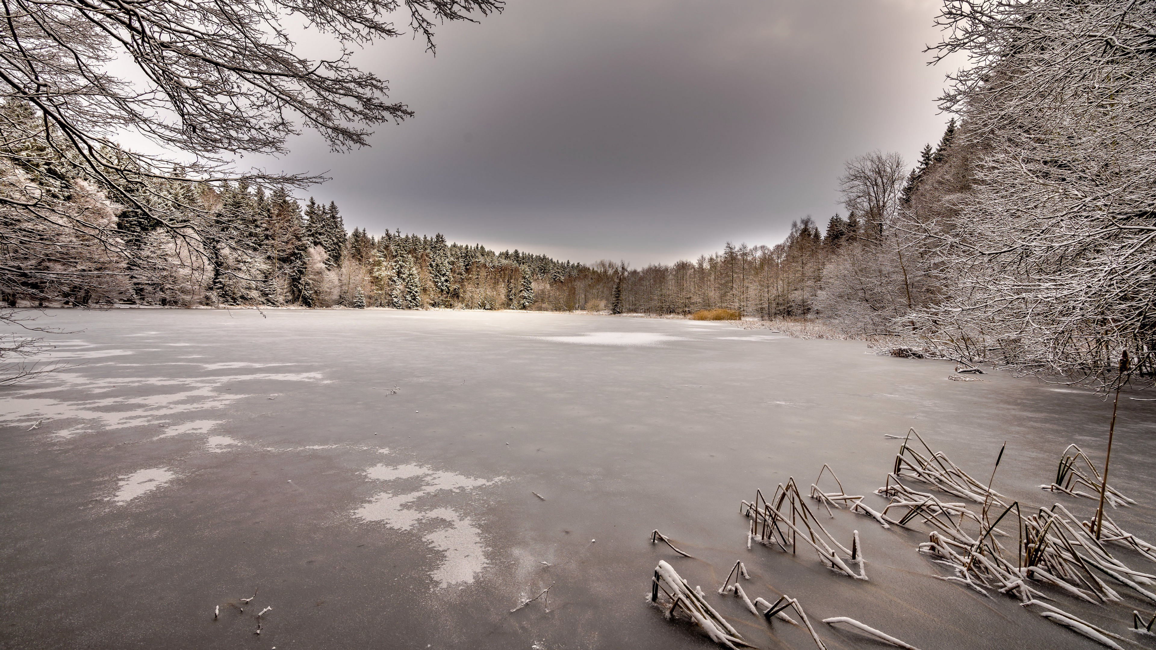 Nature Winter Cold Outdoors Snow Ice Frost Lake Landscape 3840x2160