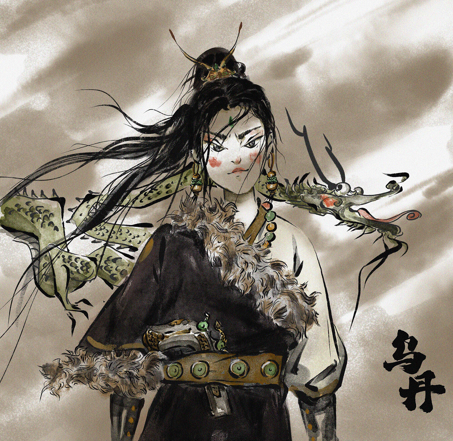 Snow Gao Artwork Women Asian Fantasy Art Fantasy Girl Long Hair Black Hair Gun Girls With Guns Drago 1543x1500