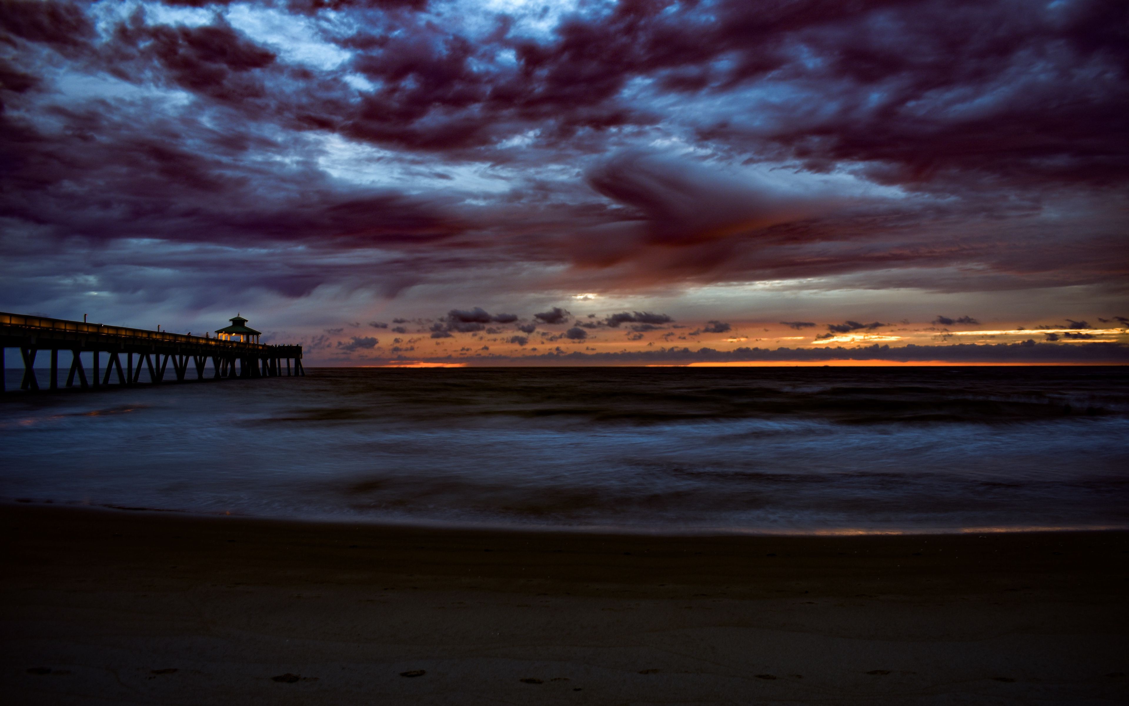 Cloud Horizon Pier Sunset 3840x2400