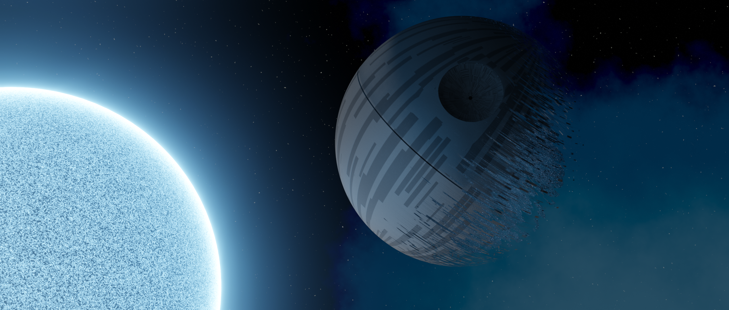Star Wars Space Stars Blender Death Star Sun 3D Graphics Science Fiction Space Clouds Space Art 2538x1080