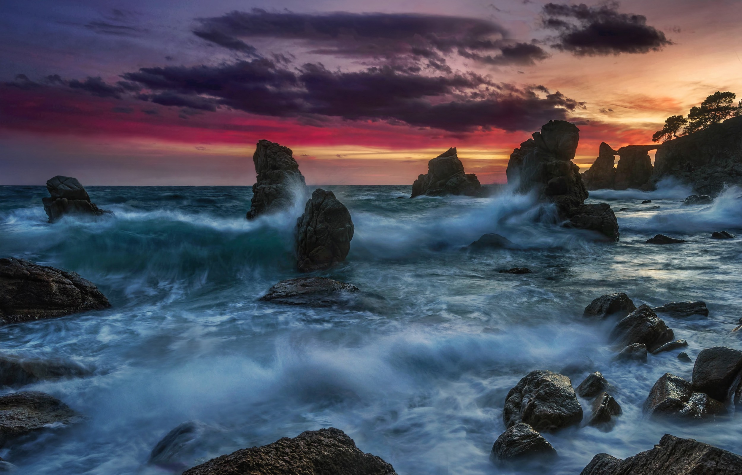 Ocean Sea Rock Sunset Horizon 2500x1601