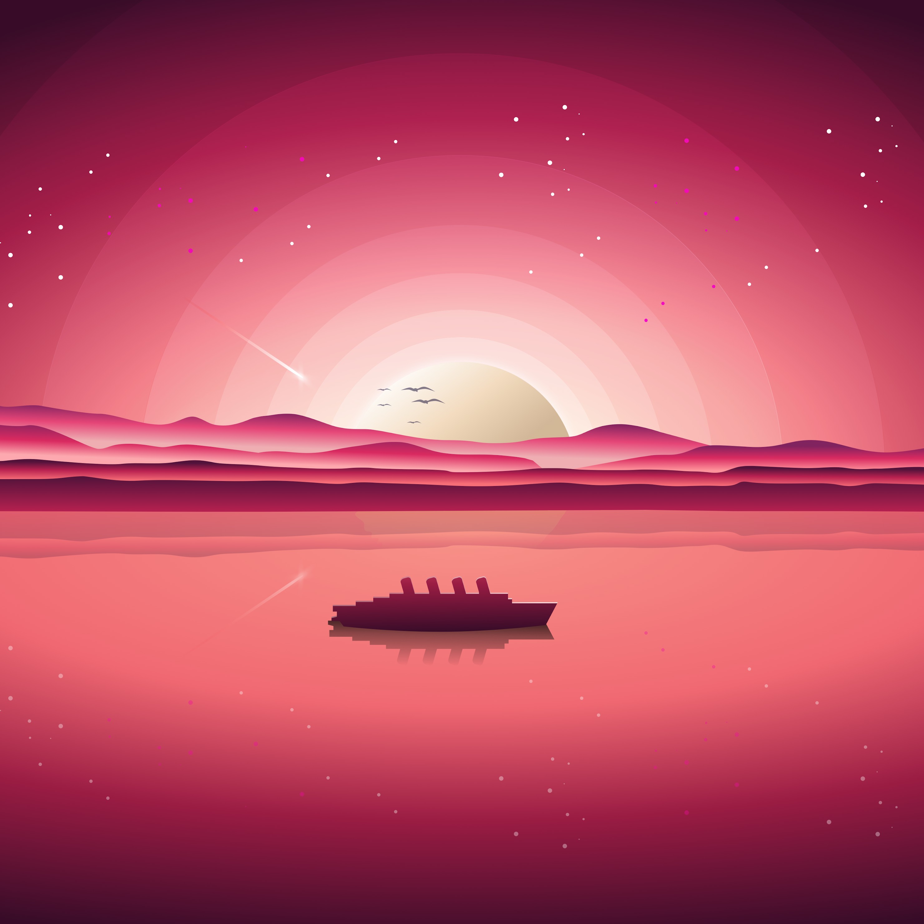 Digital Art Digital Sunset Sunrise Minimalism Graphic Design Seashore Water Ship 2960x2960