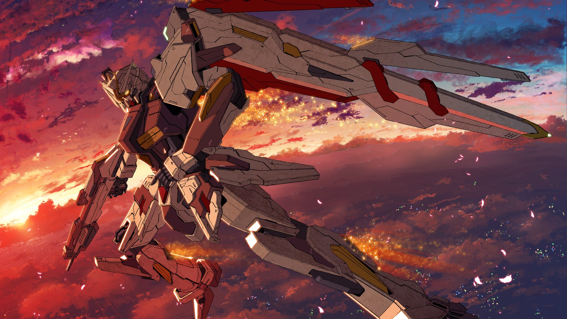 Gundam Mech Flying Clouds Weapon 1920x1080