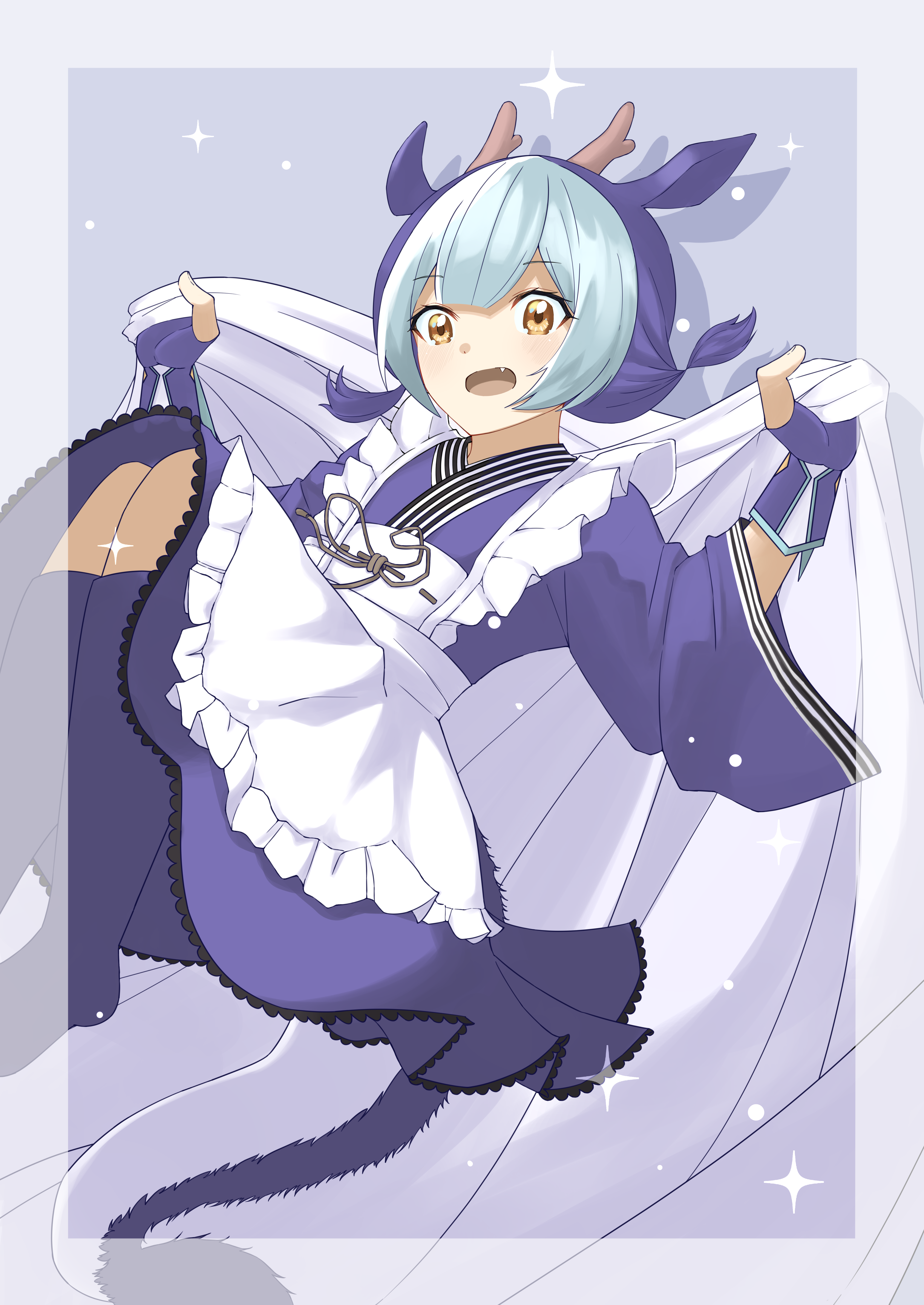 Anime Anime Girls Trading Card Games Yu Gi Oh Laundry Dragonmaid Blue Hair Maid Maid Outfit Artwork  4299x6071