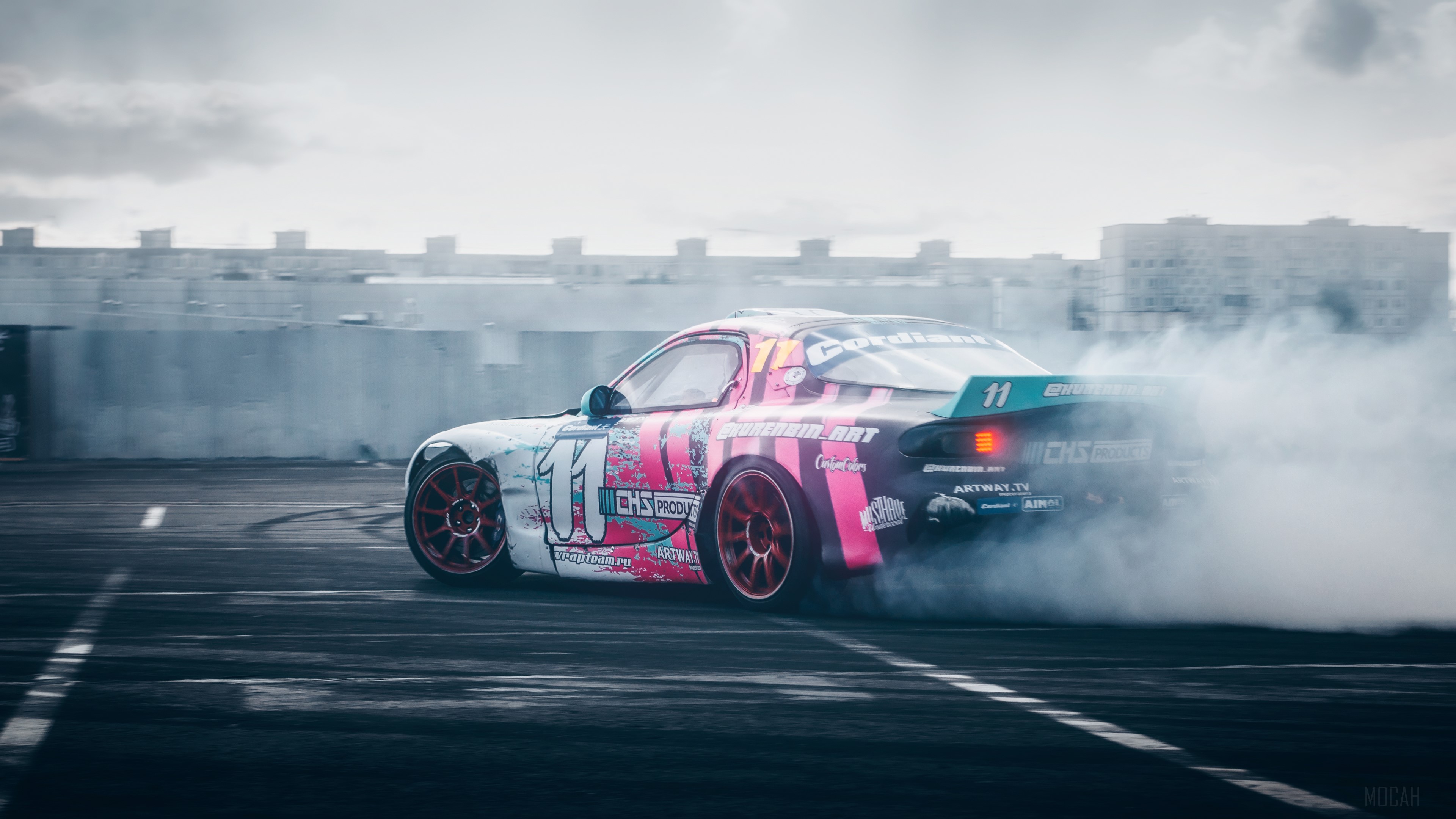 Car Racing Mazda RX 7 Smoke Smoke Background Blade Runner 3840x2160