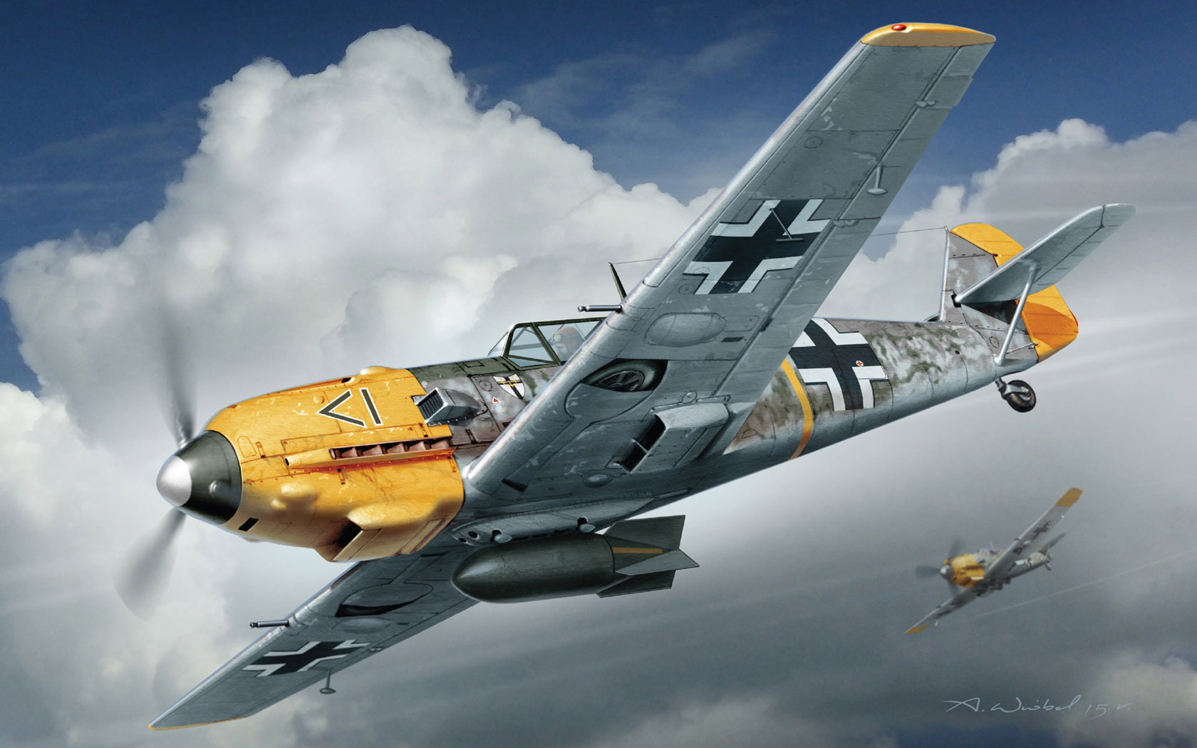 World War Ii Airplane Painting Messerschmitt Bf 109 1680x1050