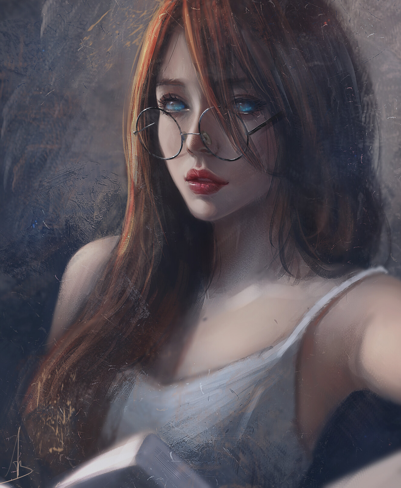 Artwork Women Redhead Blue Eyes Glasses Women With Glasses Long Hair 1325x1613